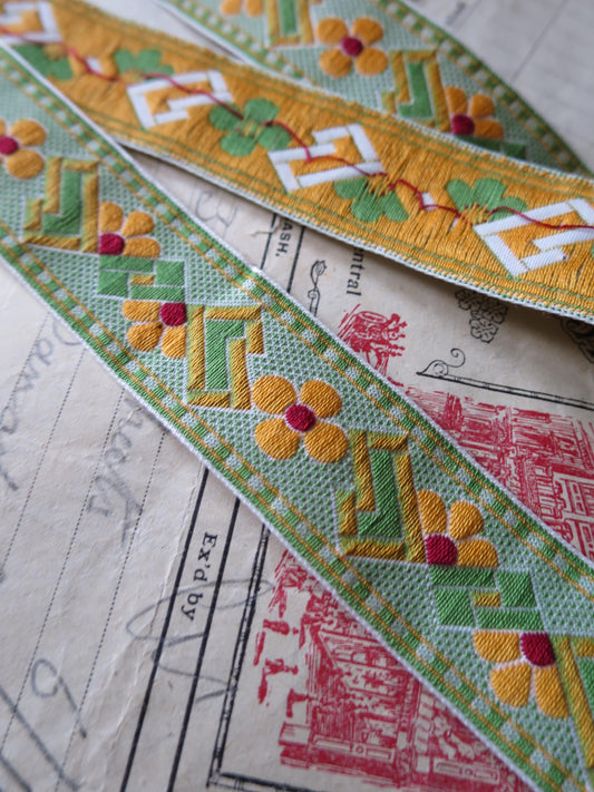 Art Deco 25 mm Jacquard Woven Ribbon- Orange & Green