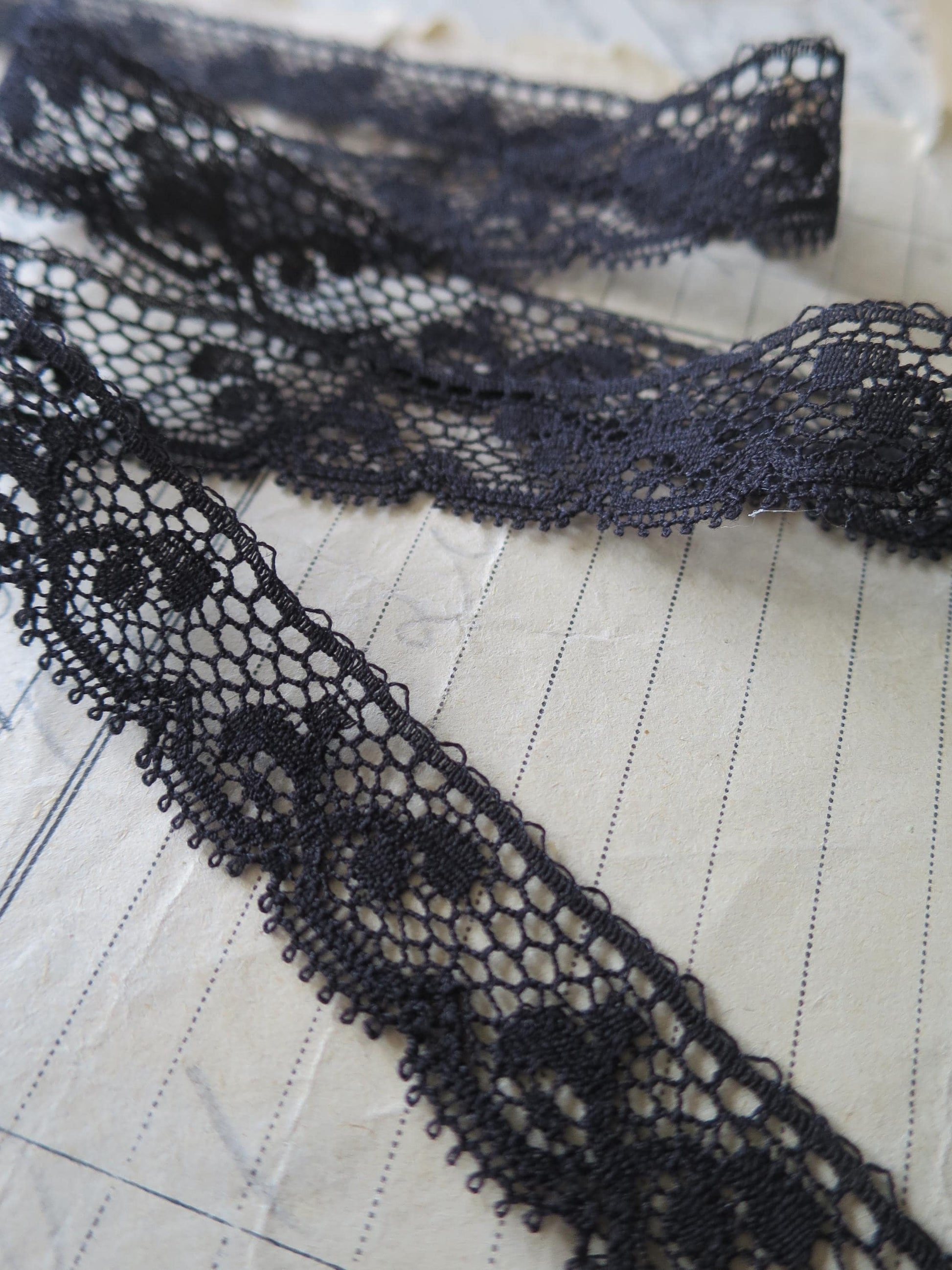 Black English Nottingham Lace- Valenciennes Foliage- 1.7cm