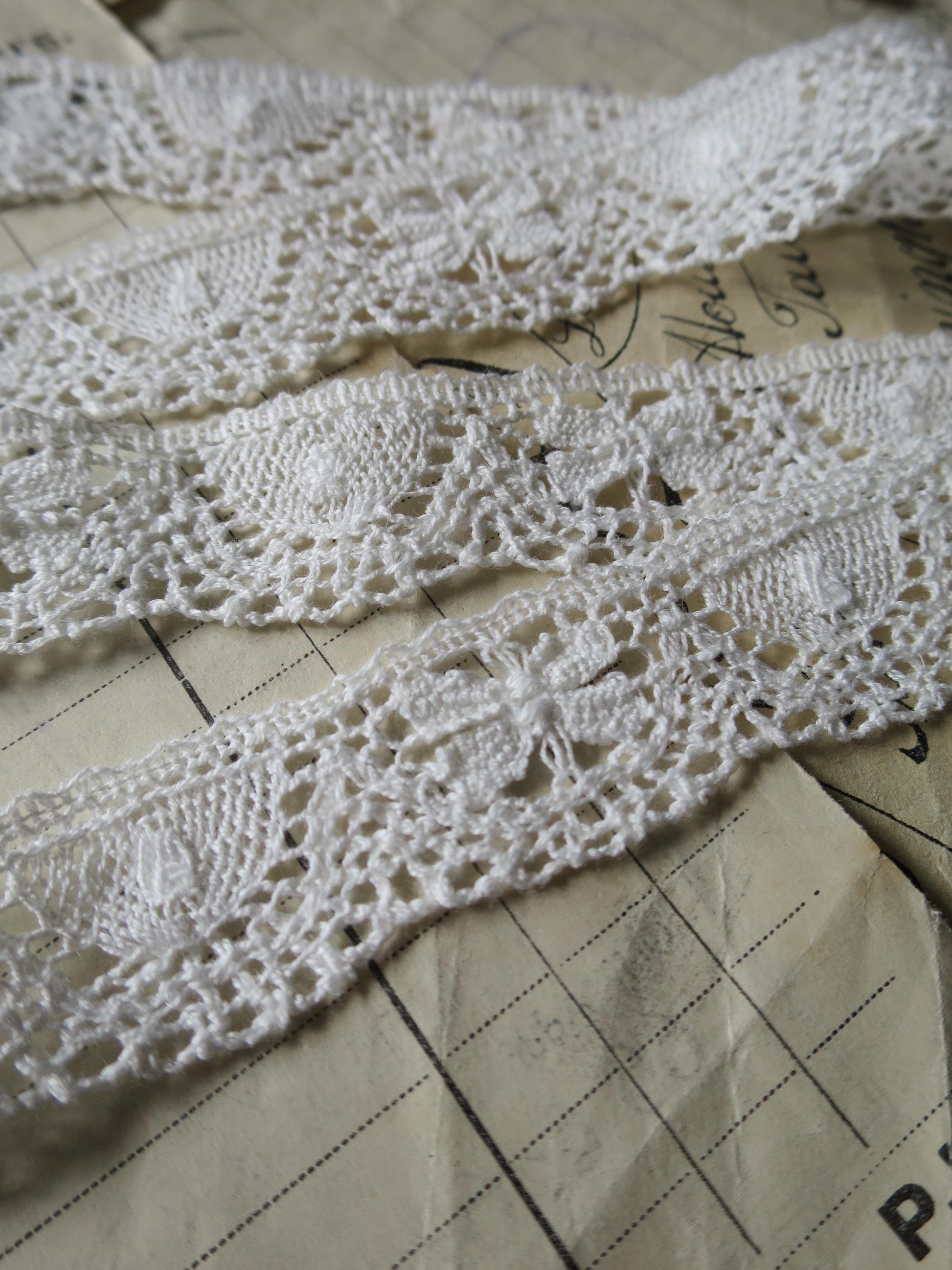 Off White English Nottingham Cluny Lace- Butterflies & Cartouches- 2.3 cm
