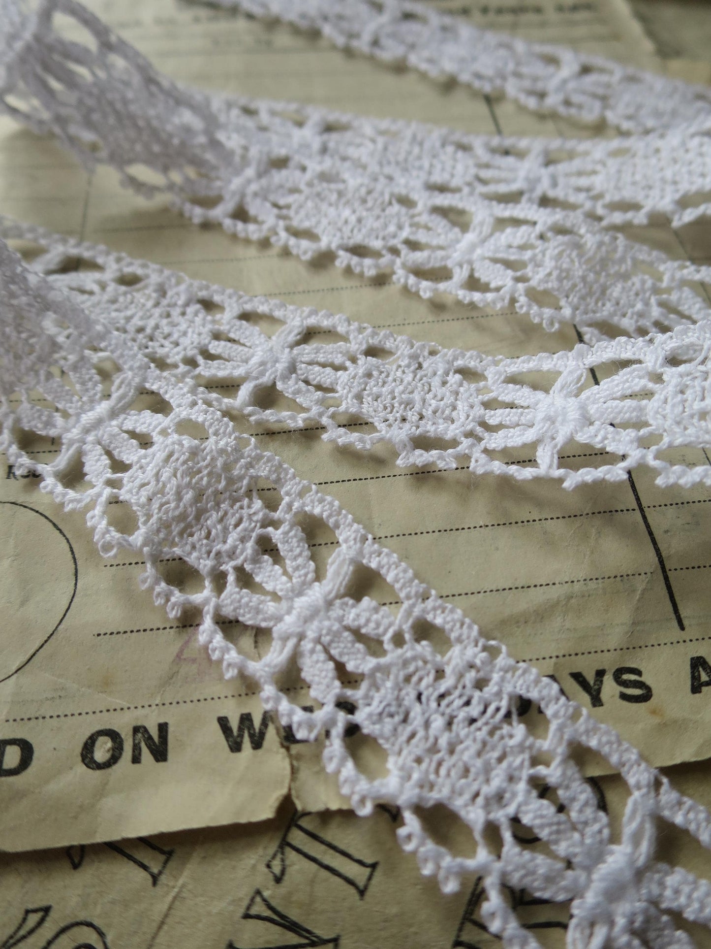White English Nottingham Cluny Lace- Flowers & Cartouches- 1.8 cm