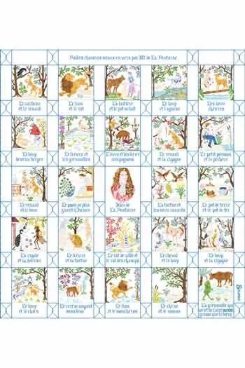 Sajou Gift Box Cross Stitch Boxed Kit- Linen Plaid La Fontaines Fables Throw