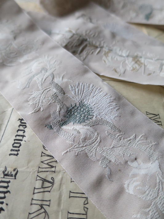Scottish Thistles 50 mm Jacquard Woven Ribbon- Beige