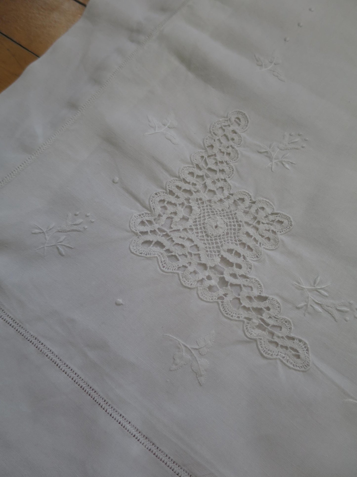 Antique Irish Linen Pair of Pillow Slips- Hand Embroidery & Bobbin Lace Inserts