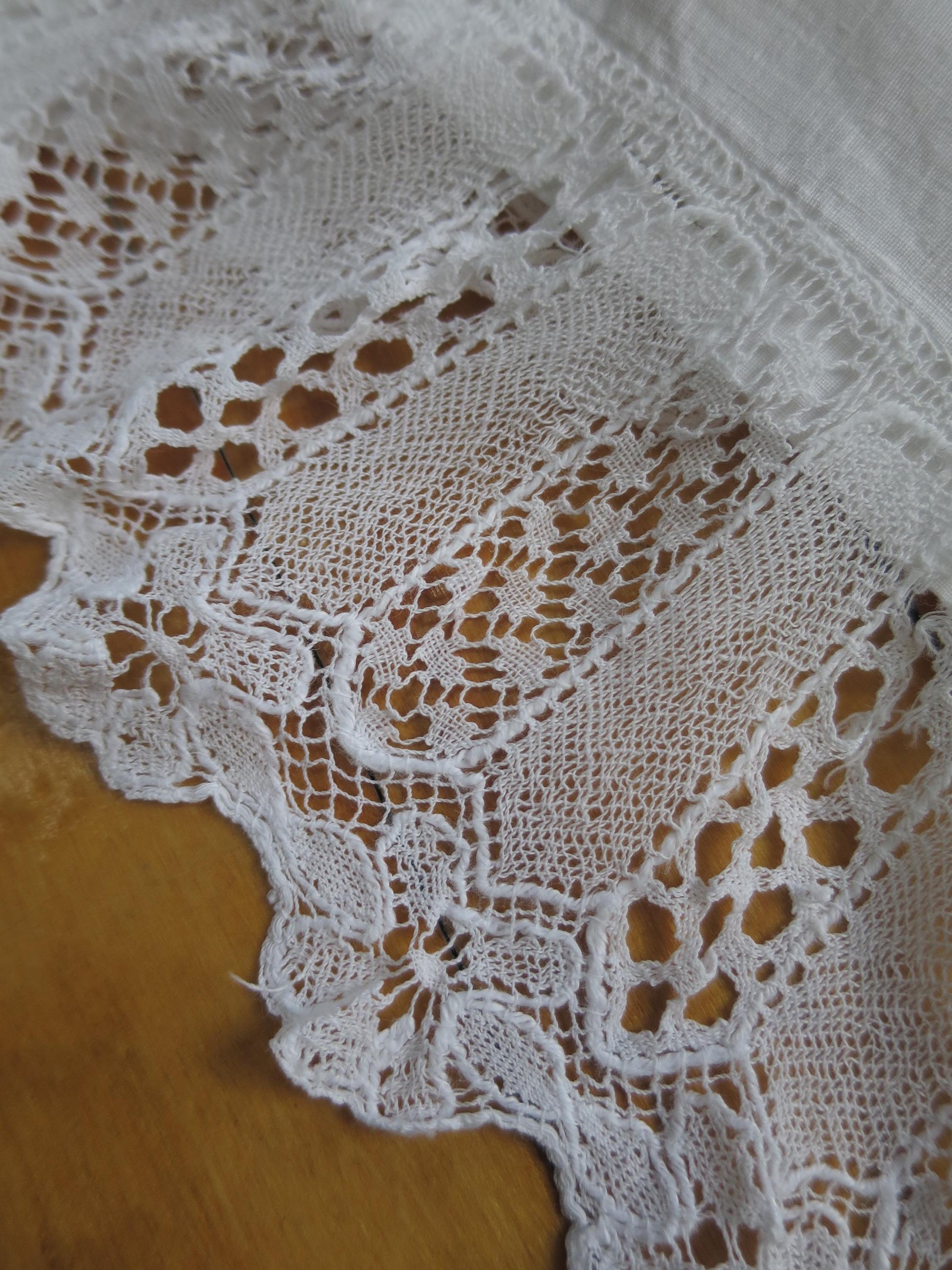 Antique Irish Linen Pair of Pillow Slips- Bobbin Lace & Hand Embroidered Monogram Y R
