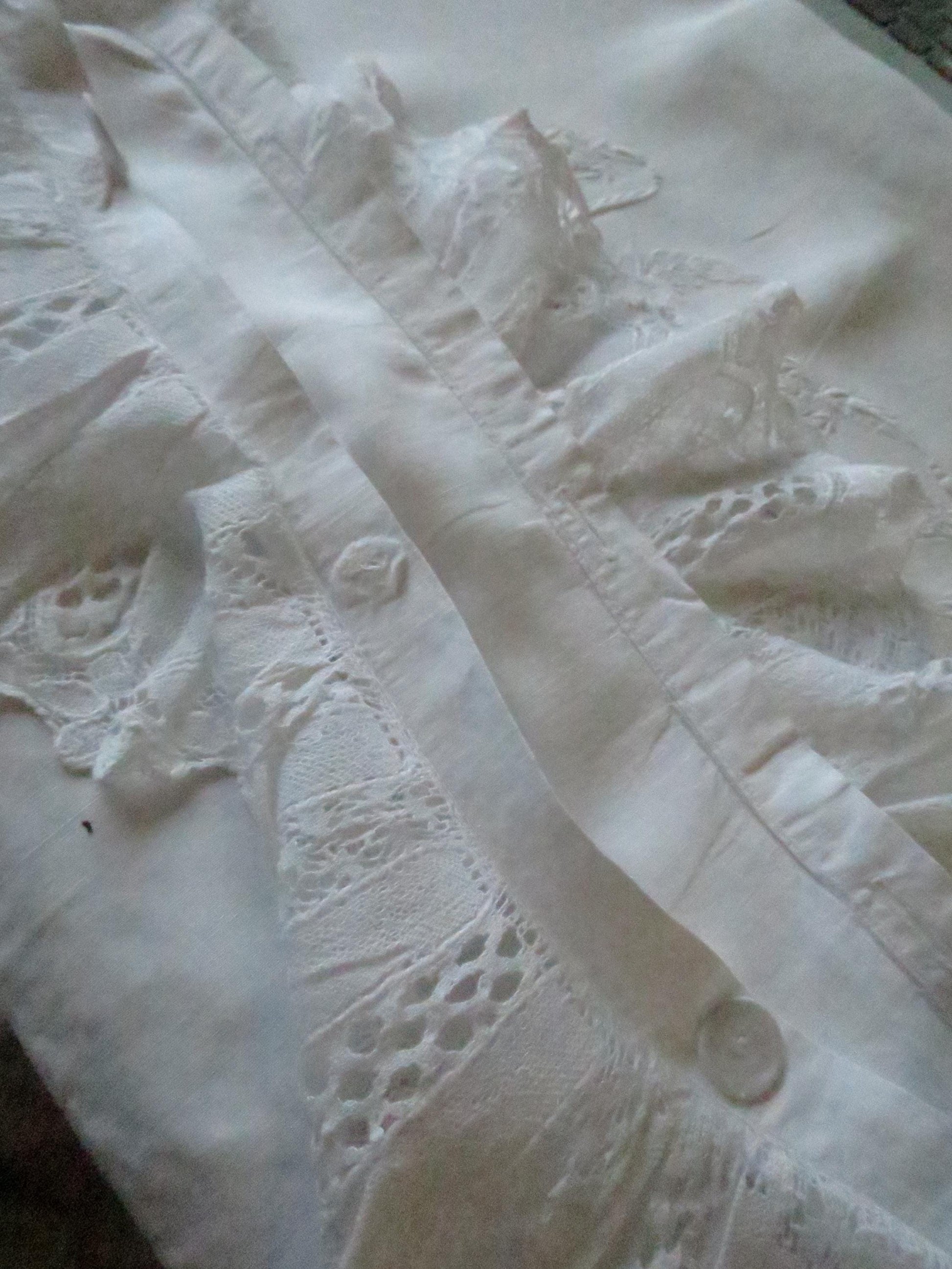 Antique Irish Linen Pair of Pillow Slips- Bobbin Lace & Hand Embroidered Monogram Y R