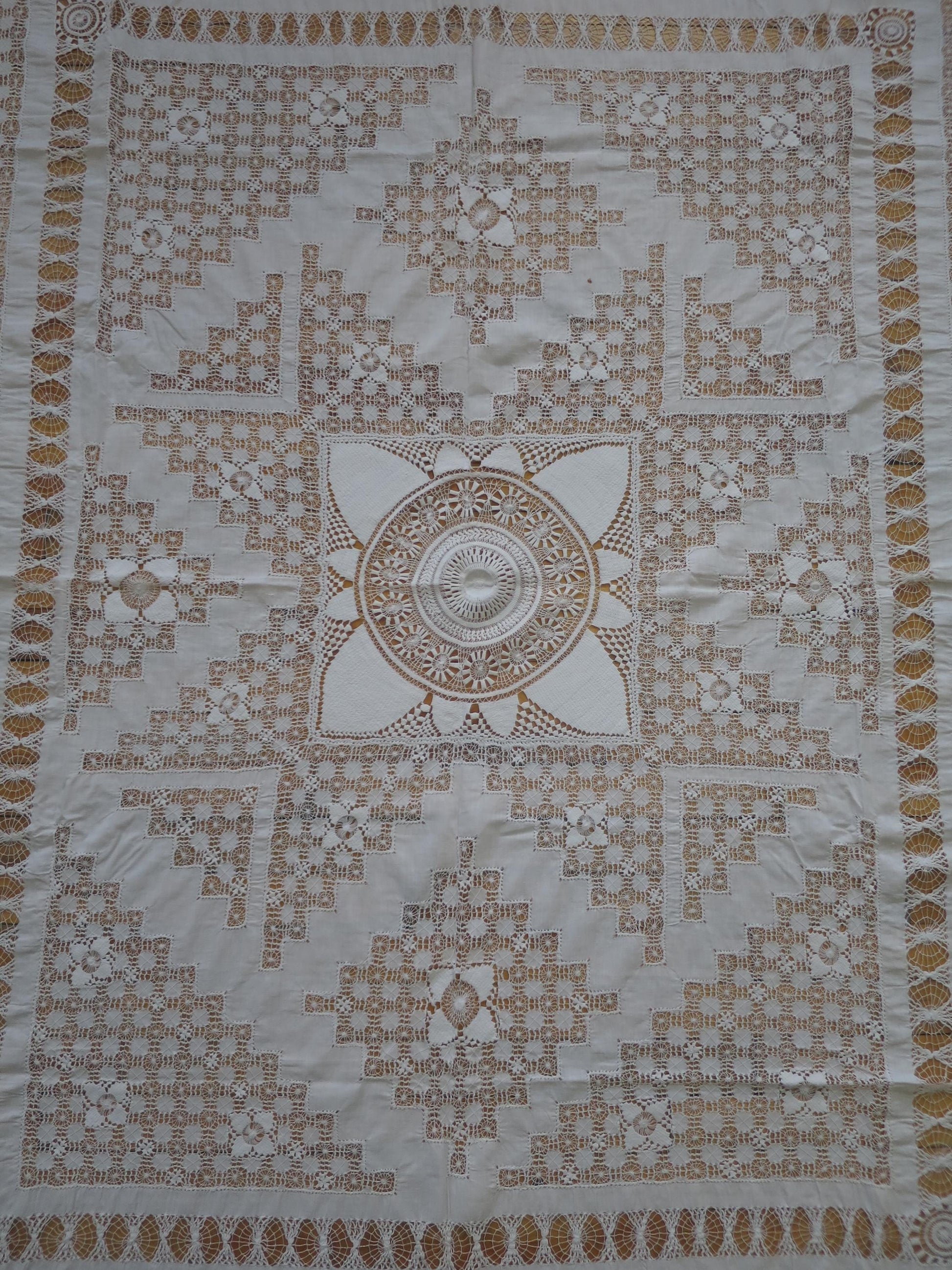 Antique Victorian Bedspread- Intricate Drawn Thread Work
