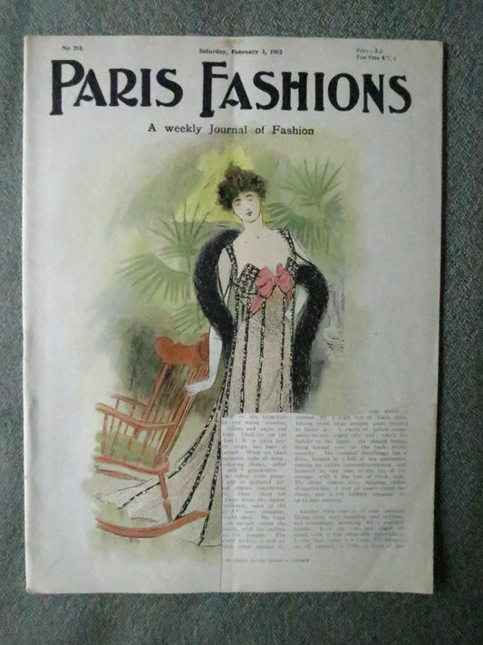 Antique Paris Fashions/ La Nouvelle Mode Magazine- February 1 1902- Original Pattern Included