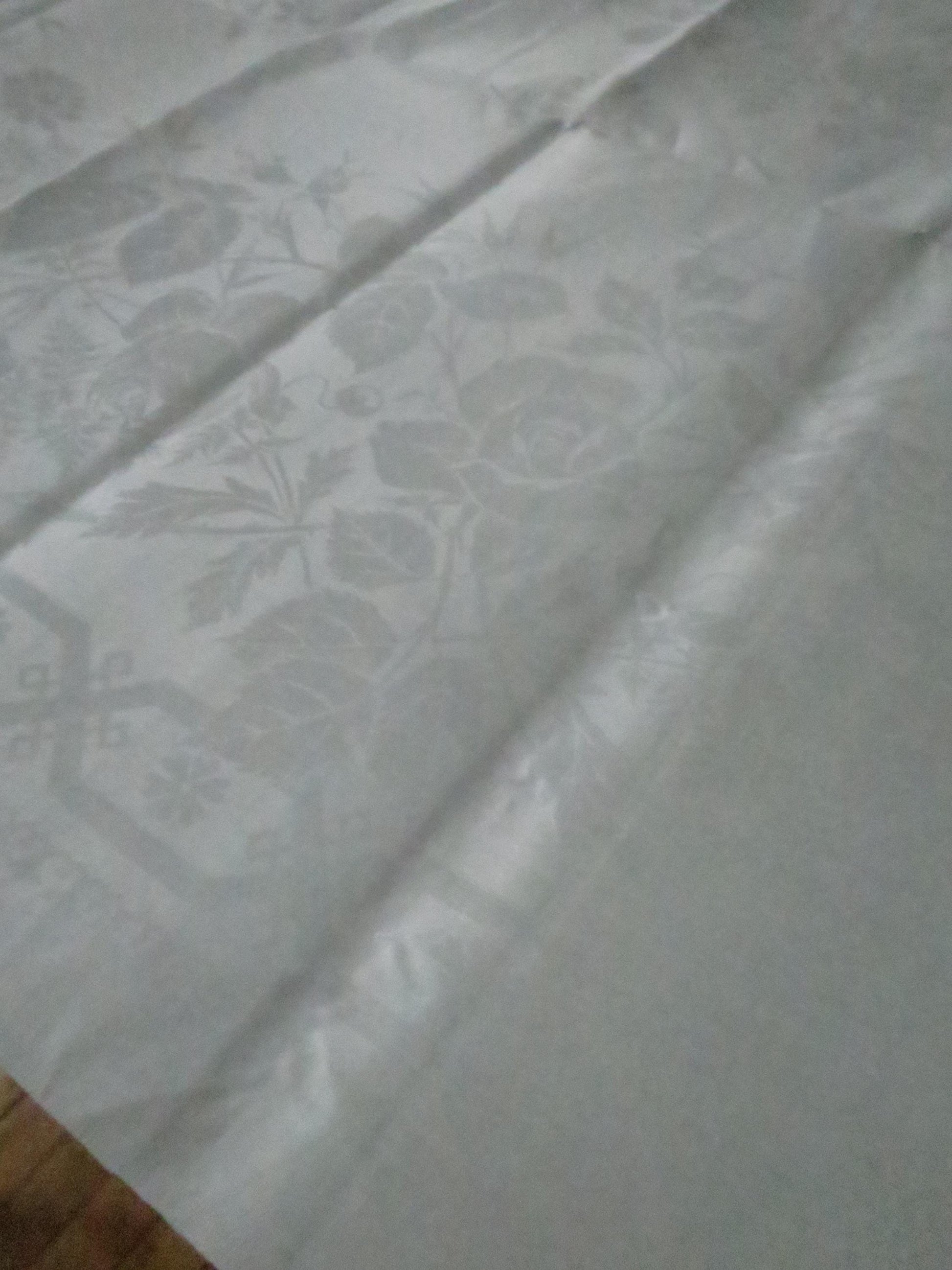 Unused Antique Irish Linen Damask Table Cloth- Roses & Foliage- 184 x 179 cm/ 72 x 70.5 "