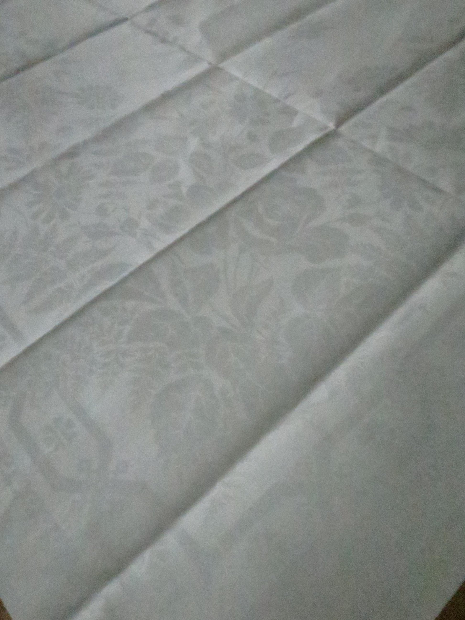 Unused Antique Irish Linen Damask Table Cloth- Roses & Foliage- 184 x 179 cm/ 72 x 70.5 "