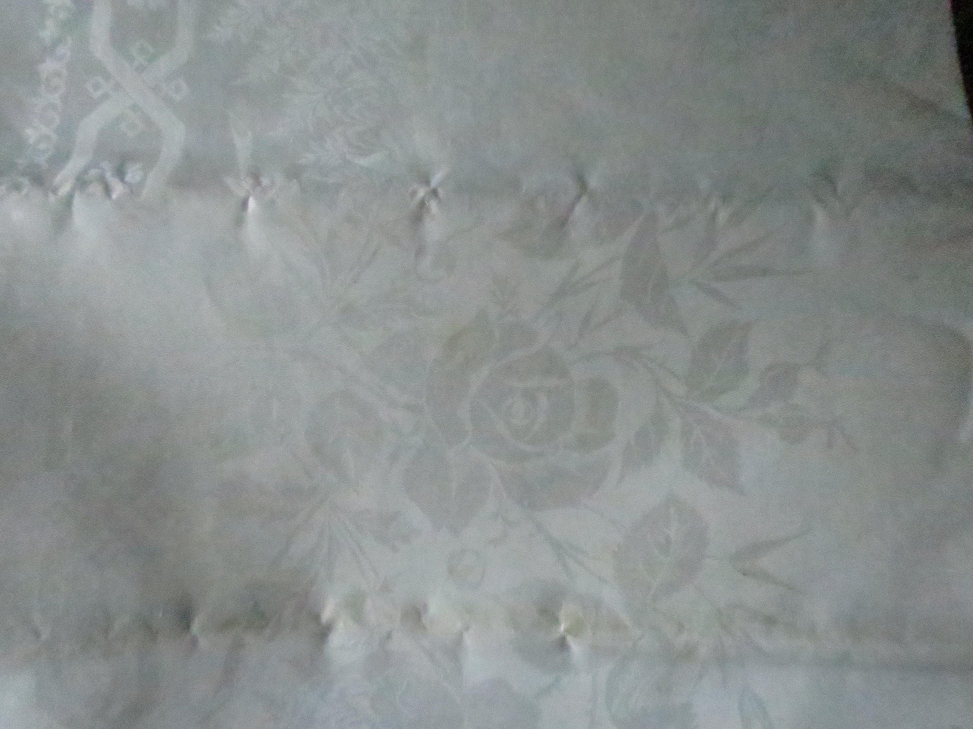 Unused Antique Irish Linen Damask Table Cloth- Roses & Foliage- 184 x 179 cm/ 72 x 70.5 "