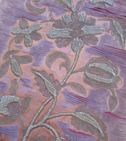 Antique Rust Silk Raised Gold Work Embroidered Anglo Indian Panel