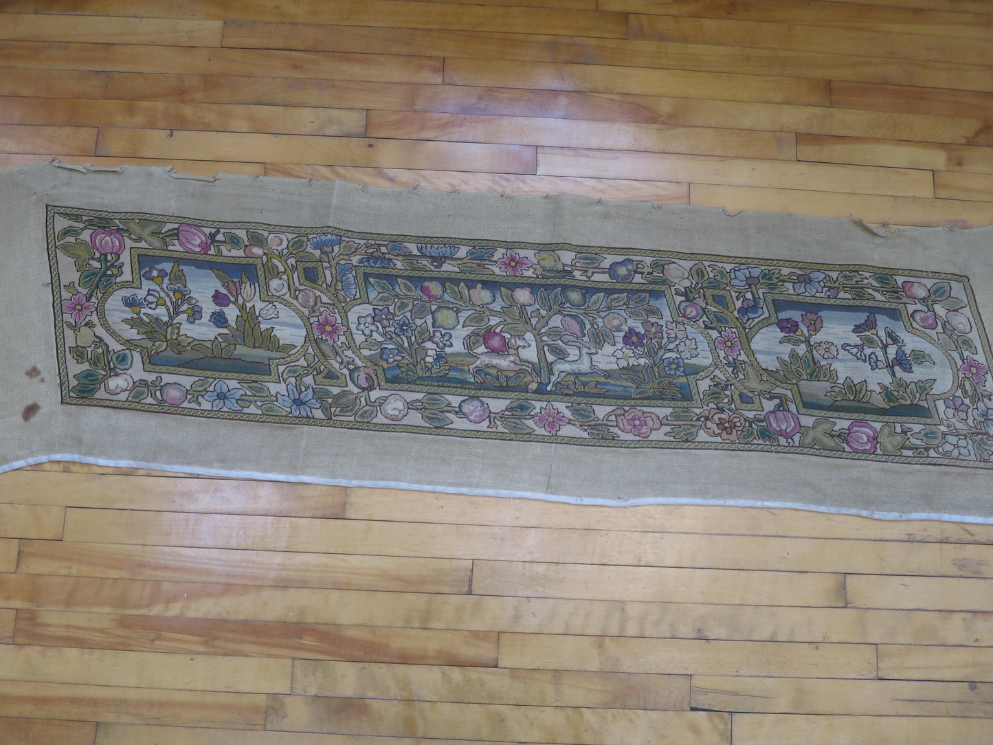 Antique Arts & Crafts Period Jacobean Needlepoint Bench Seat Cover