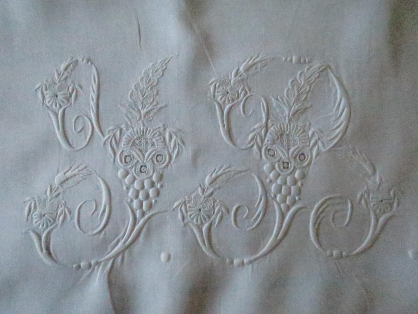 Antique Irish Linen Pair of Pillow Slips- Bobbin Lace & Hand Embroidered Monogram Y R