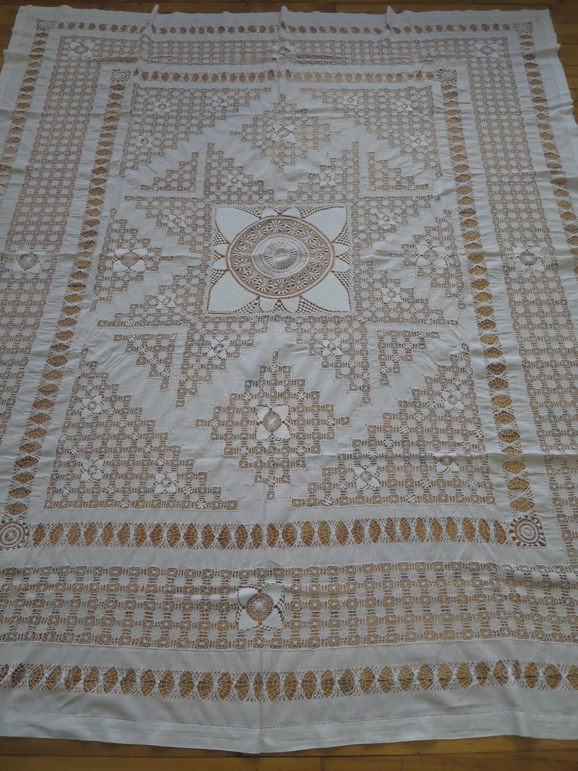 Antique Victorian Bedspread- Intricate Drawn Thread Work