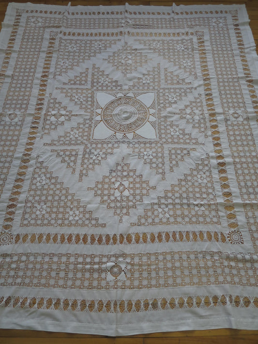 Antique Victorian Bedspread- Intricate Drawn Thread Work