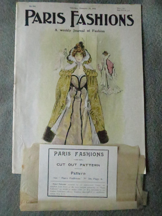 Antique Paris Fashions/ La Nouvelle Mode Magazine- February 22 1902- Original Pattern Included