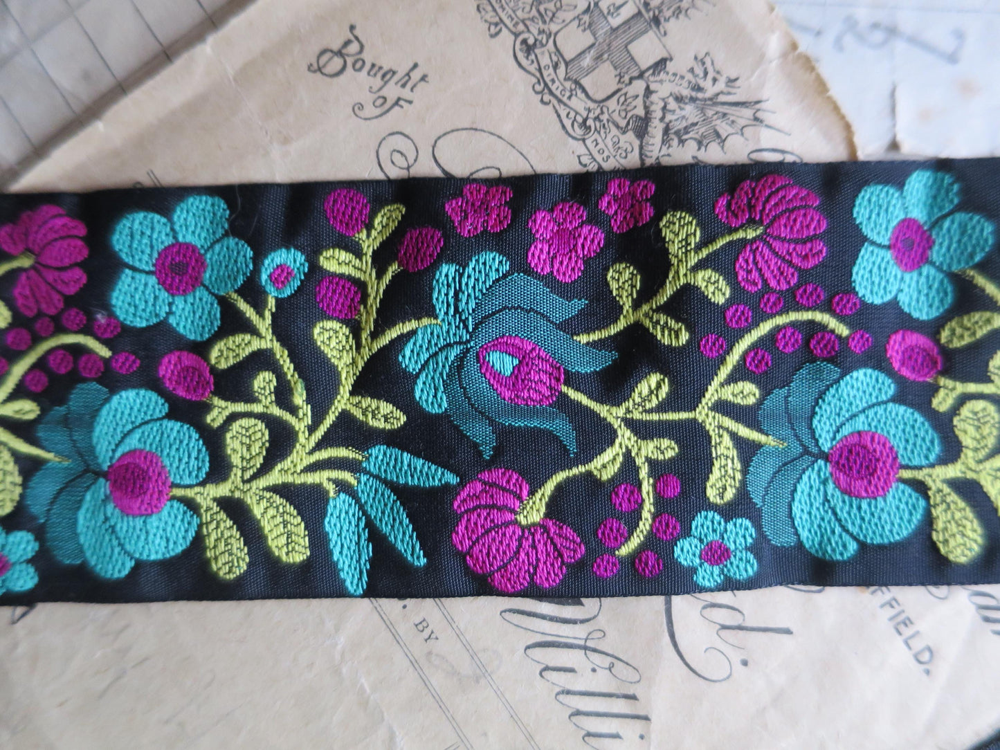 Psychedelic Floral 50 mm Jacquard Woven Ribbon- Bright & Bold