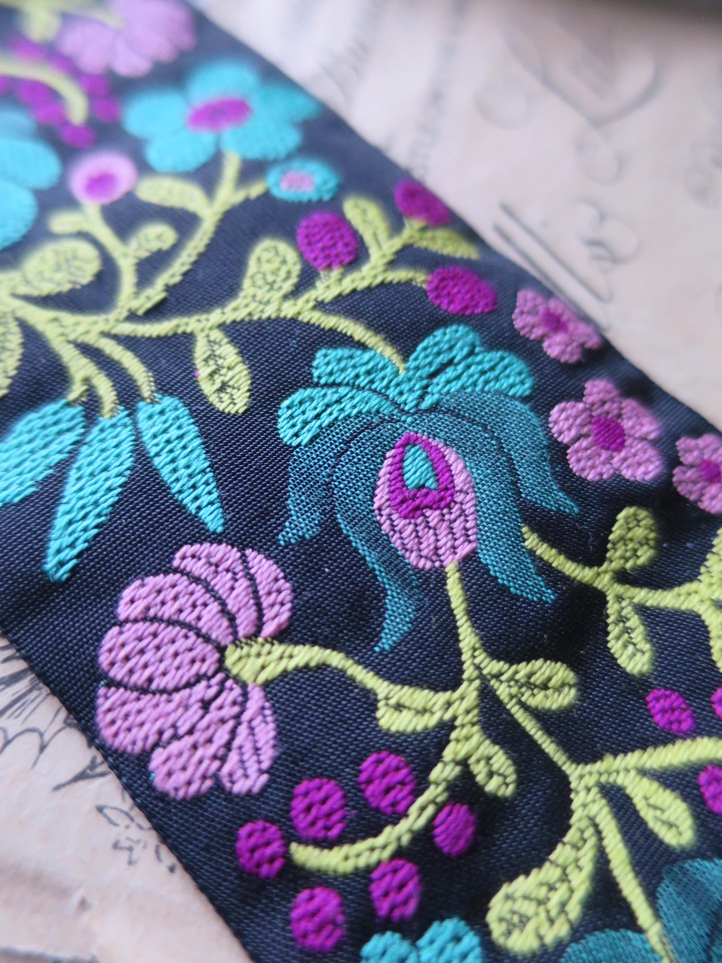 Psychedelic Floral 50 mm Jacquard Woven Ribbon- Bright & Light