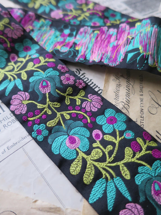 Psychedelic Floral 50 mm Jacquard Woven Ribbon- Bright & Light