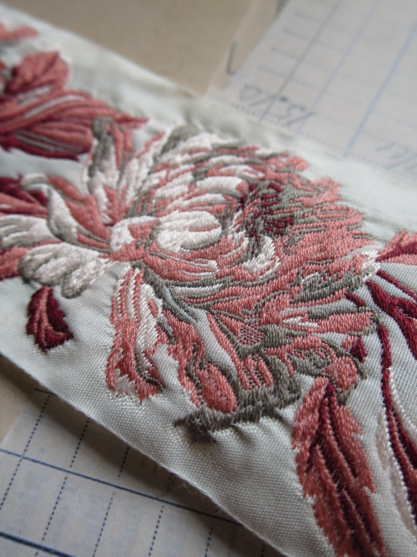 Jacobean Roses 60 mm Jacquard Woven Ribbon- Gilded Blue