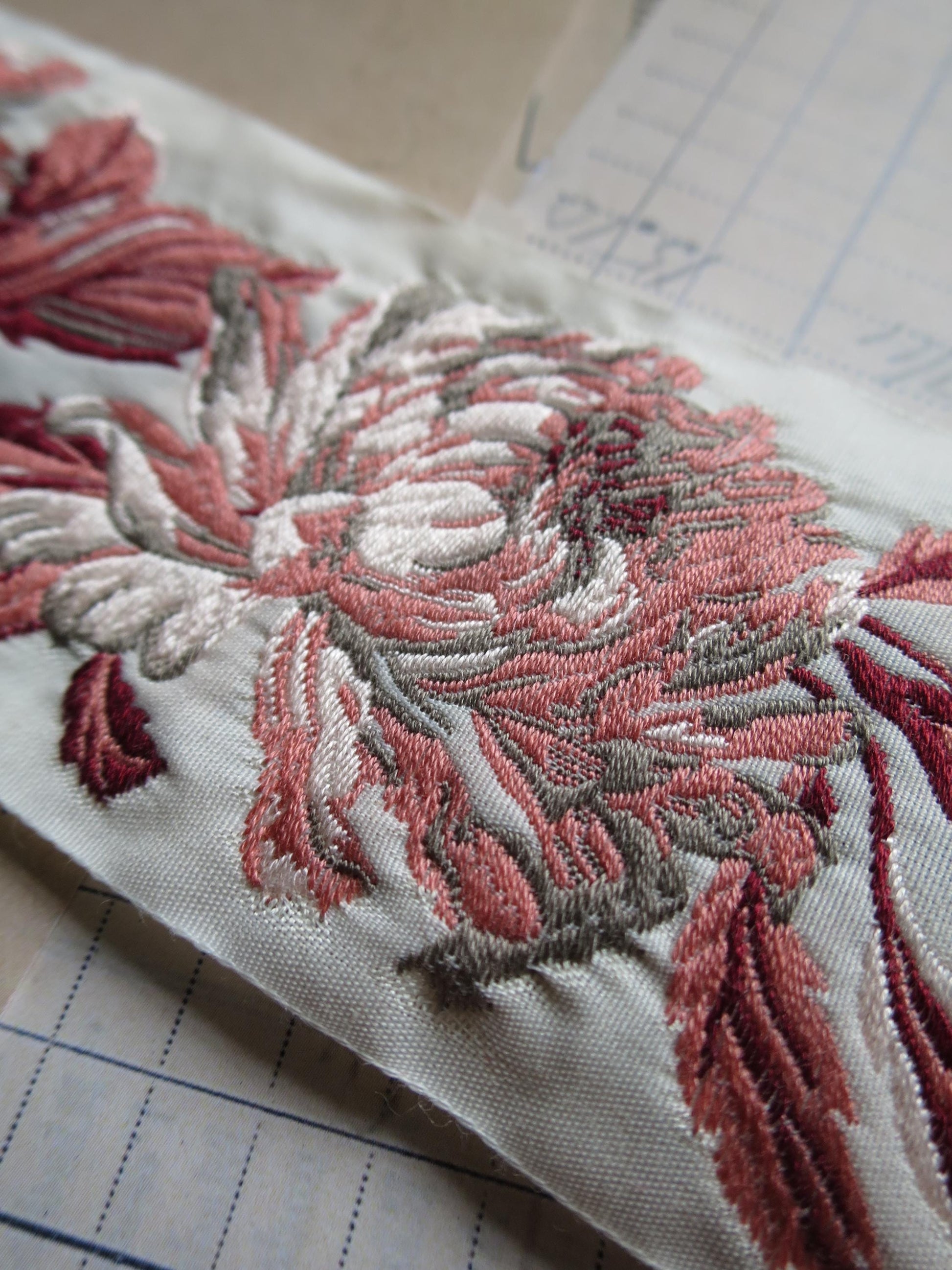 Jacobean Roses 60 mm Jacquard Woven Ribbon- Gilded Blue