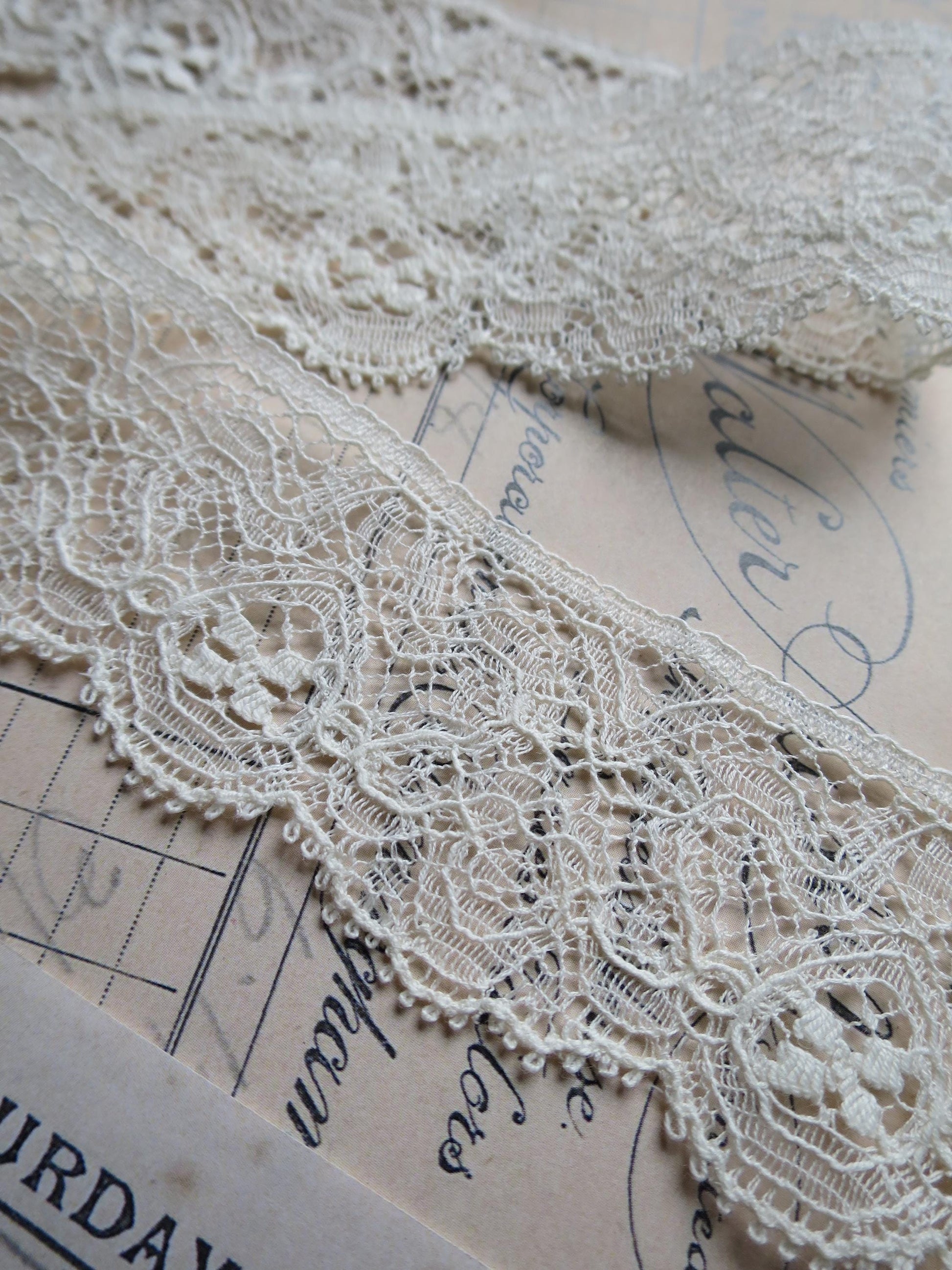 English Nottingham Lace- Intricate Frothy Guipure- 3.7 cm