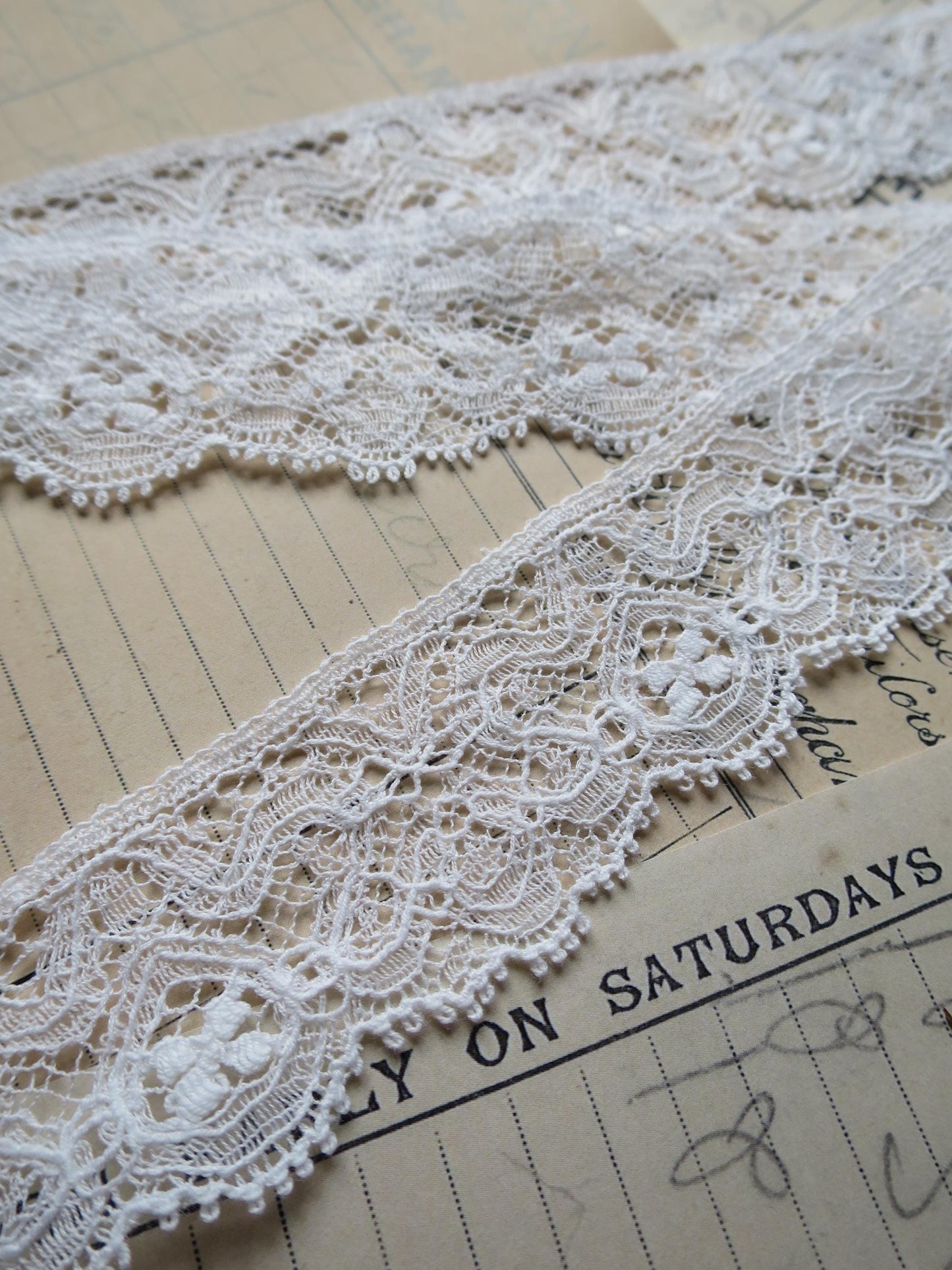 English Nottingham Lace- Intricate Frothy Guipure- 3.7 cm
