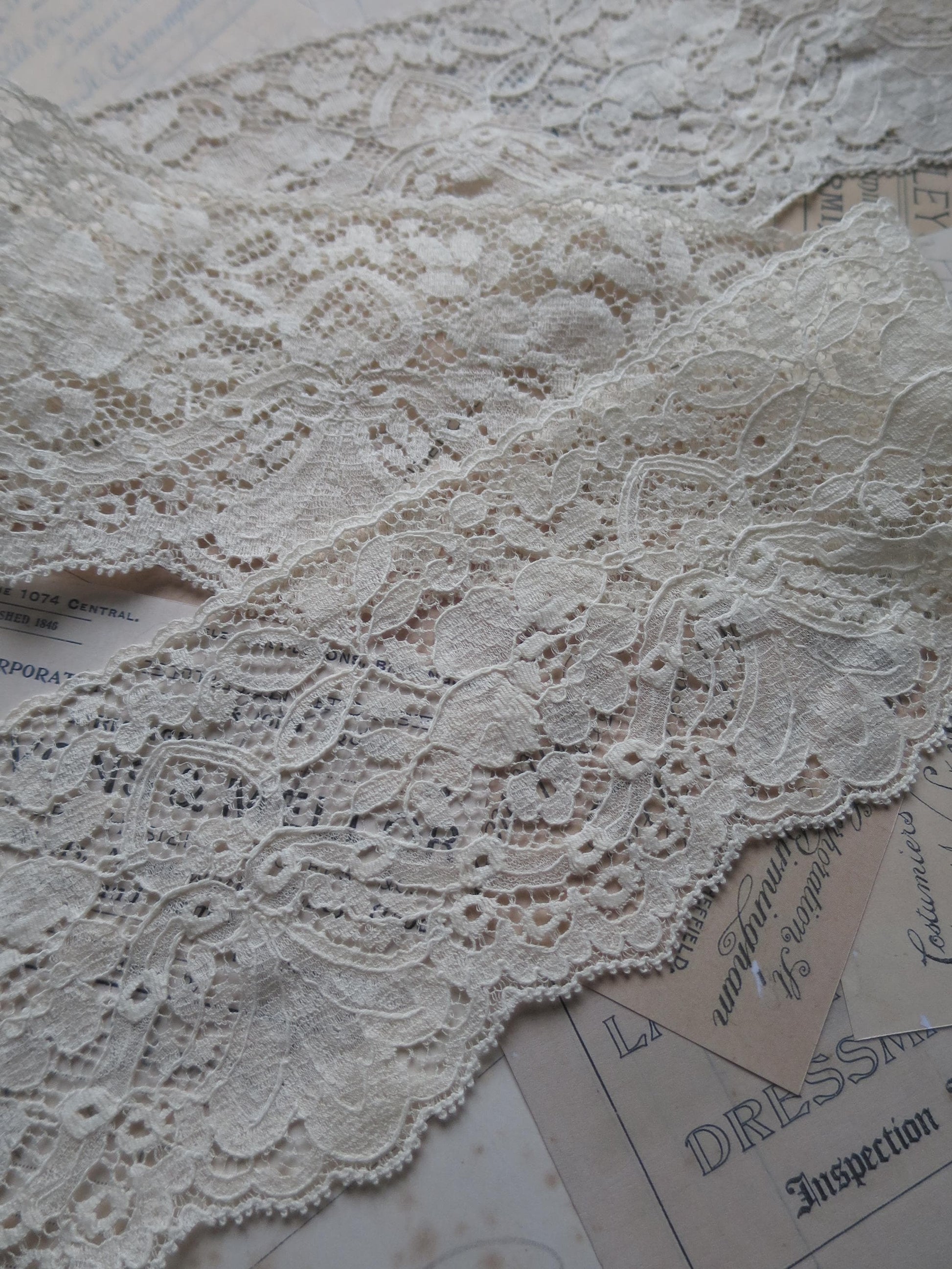 English Nottingham Lace- Intricate Frothy Floral Guipure Trim- 9 cm