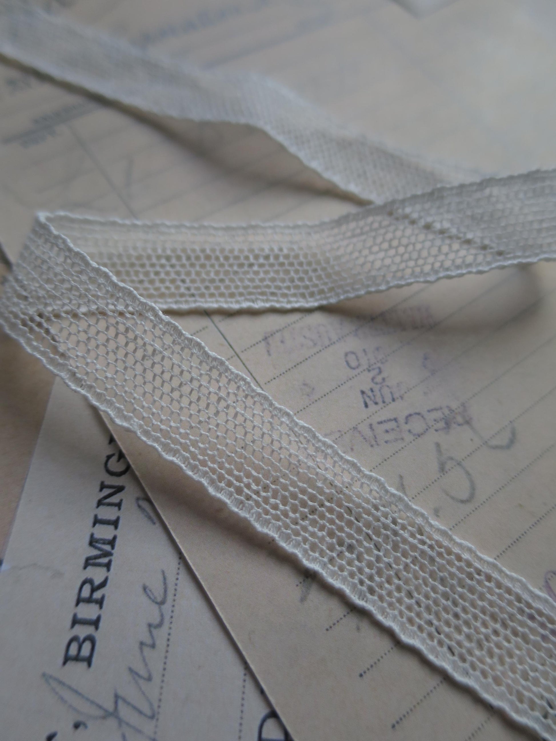 English Nottingham Lace- Plain Net Insertion- 1 cm