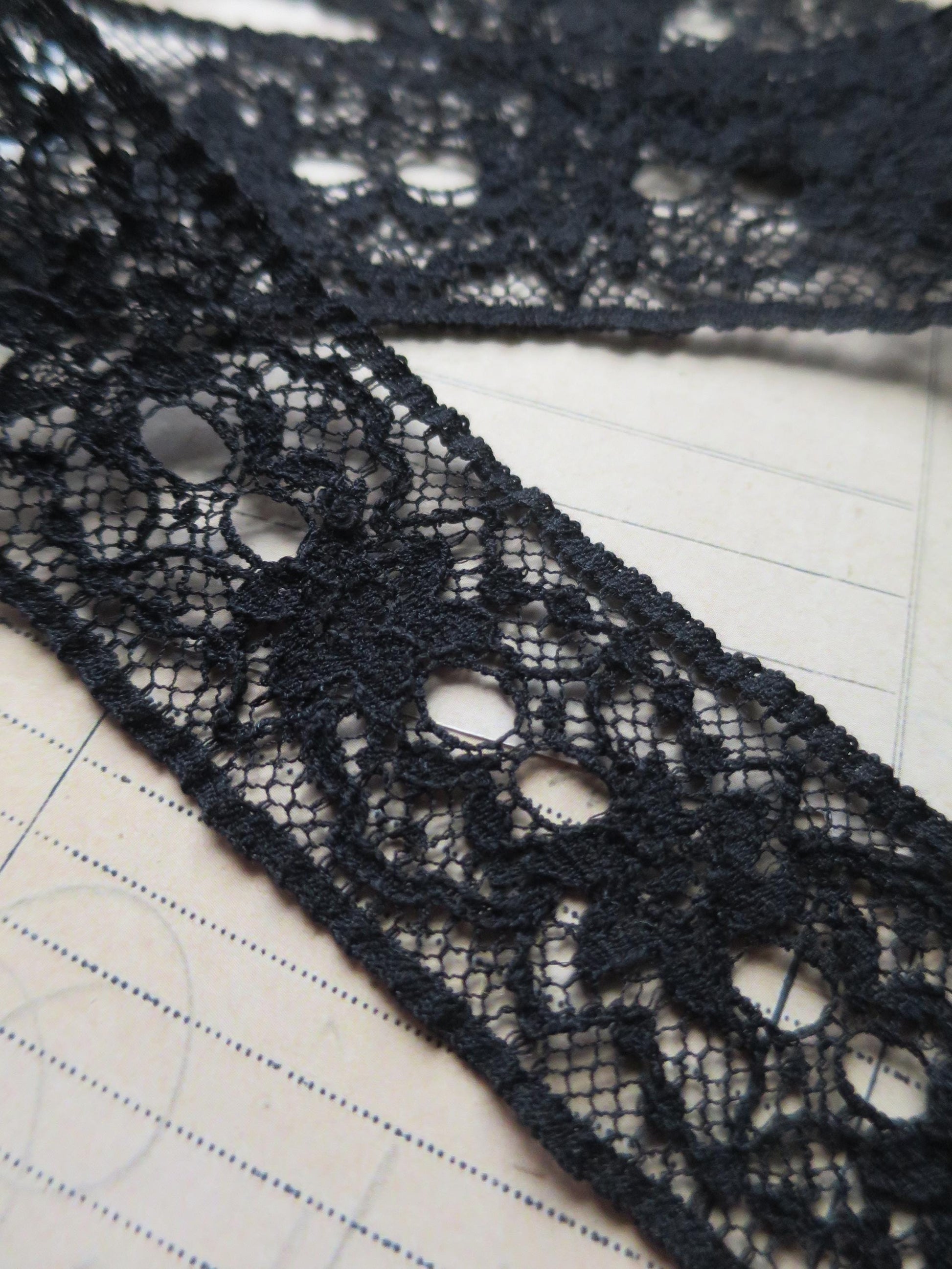 English Nottingham Lace- Floral Double Eyelet Insertion Lace- 3.7 cm