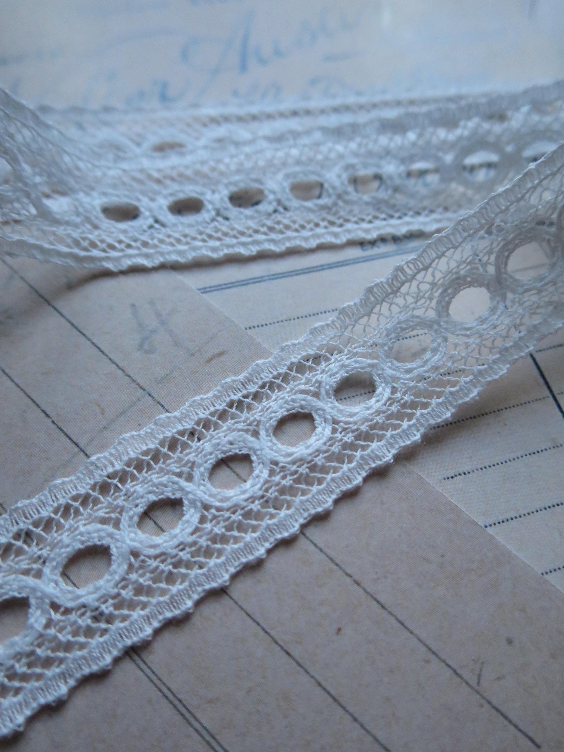 English Nottingham Lace- Valenciennes Eyelet Insertion- 1.7 cm