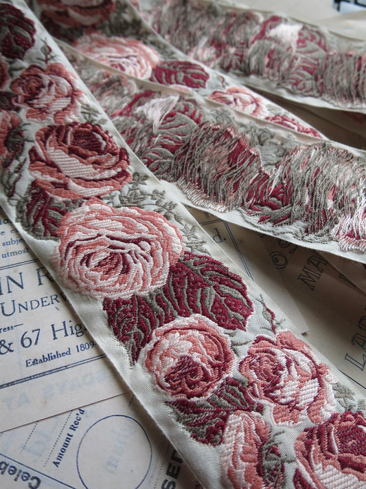 English Roses 50 mm Jacquard Woven Ribbon