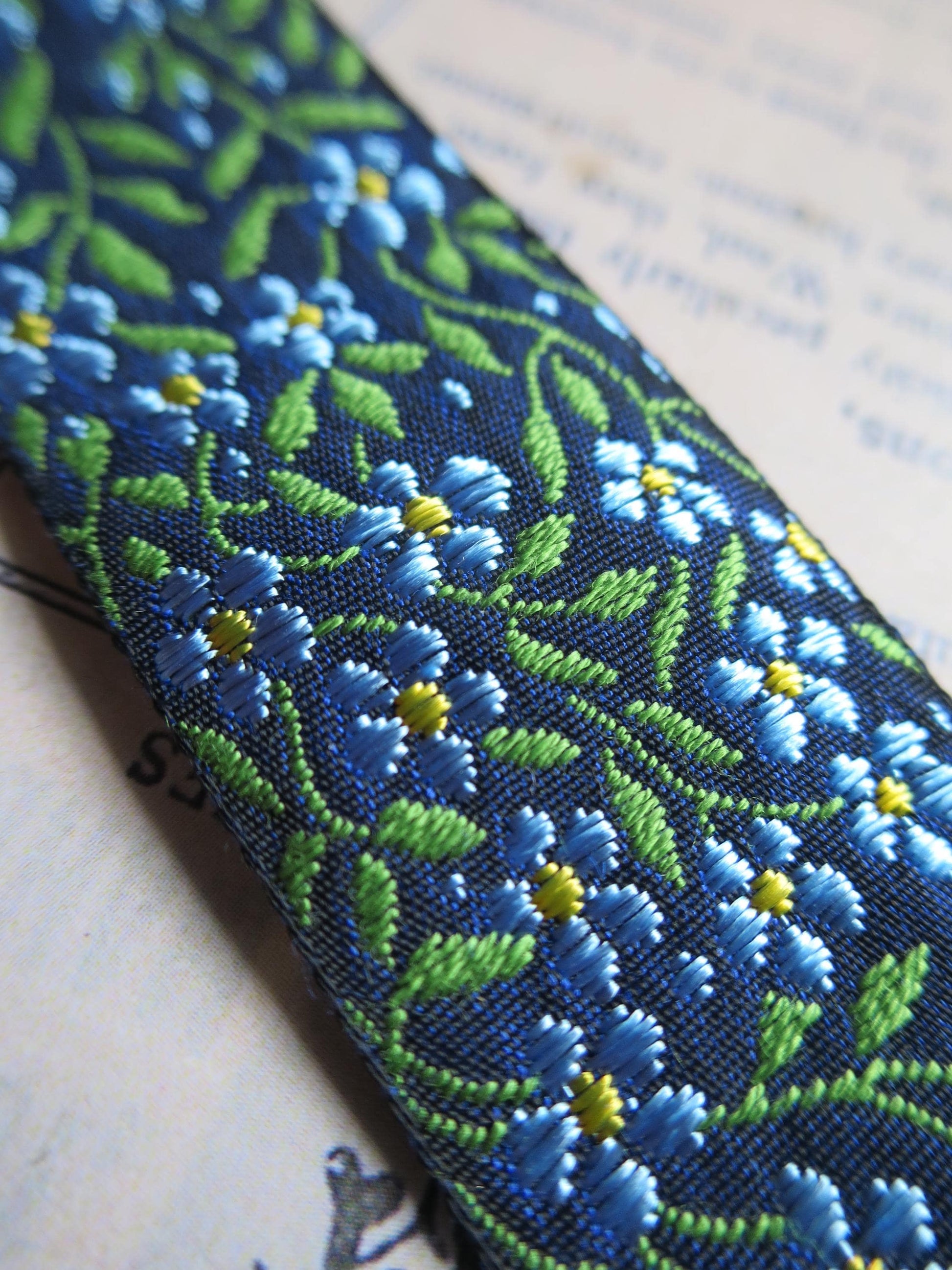 Forget-me-nots 25 mm Jacquard Woven Ribbon- Navy Blue