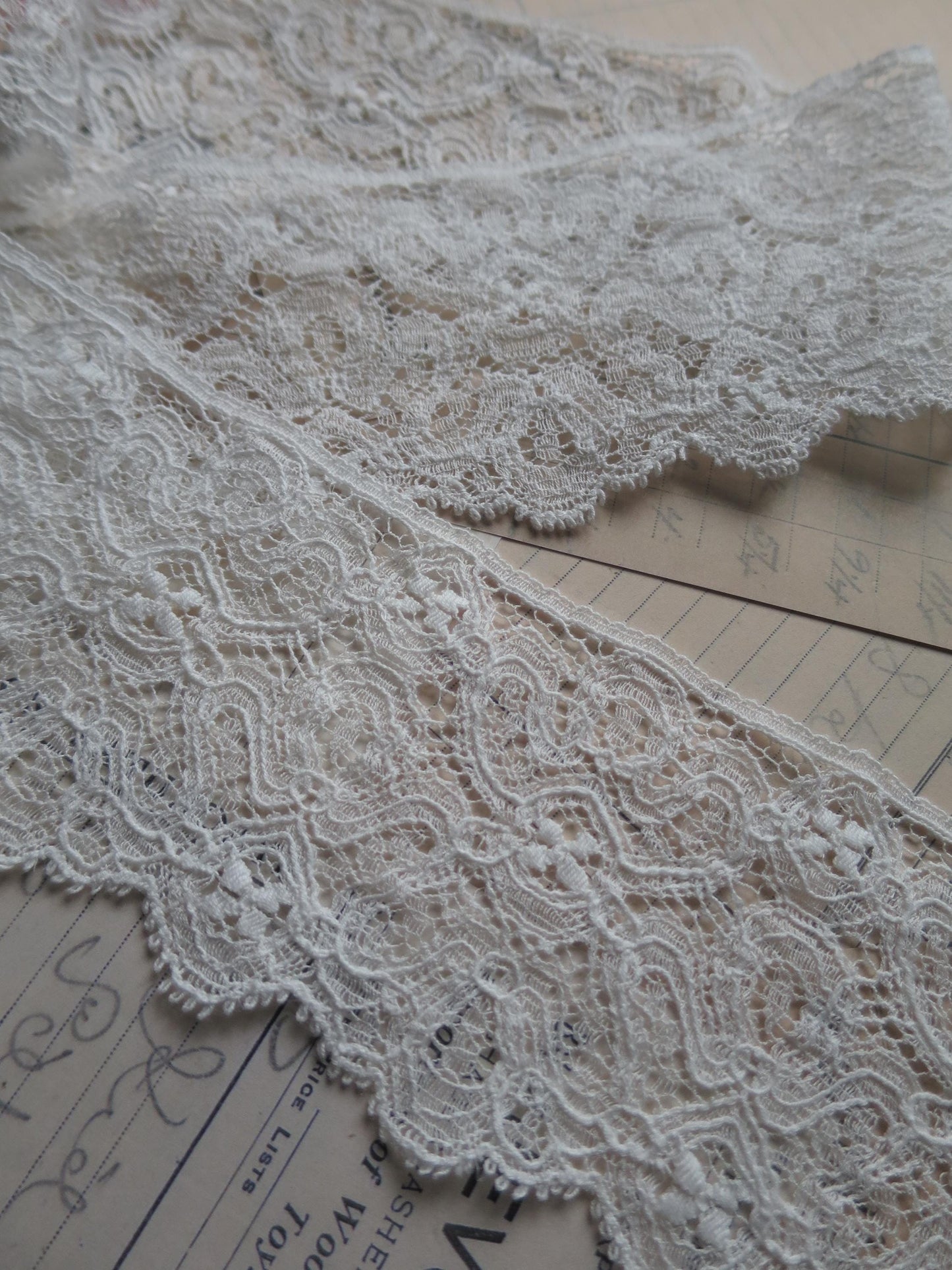 English Nottingham Lace- Intricate Frothy Guipure- 7.5 cm