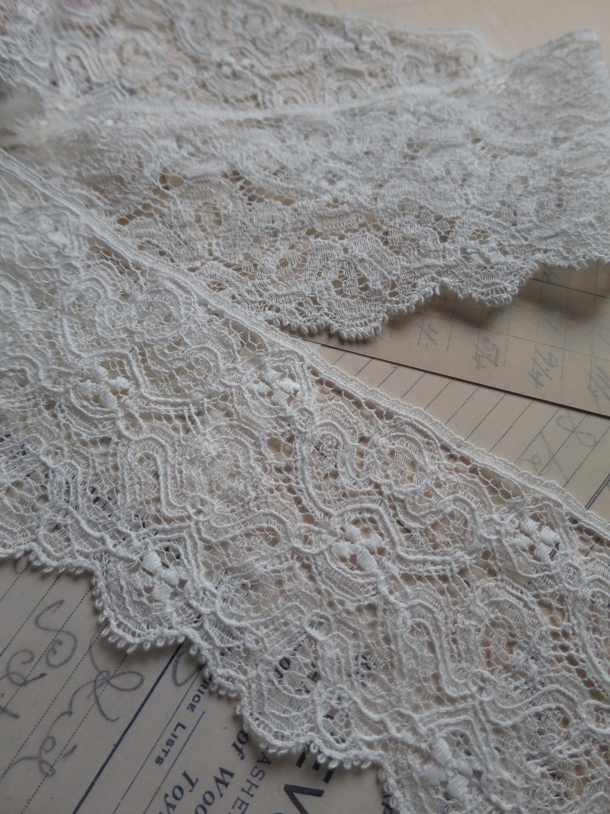 English Nottingham Lace- Intricate Frothy Guipure- 7.5 cm
