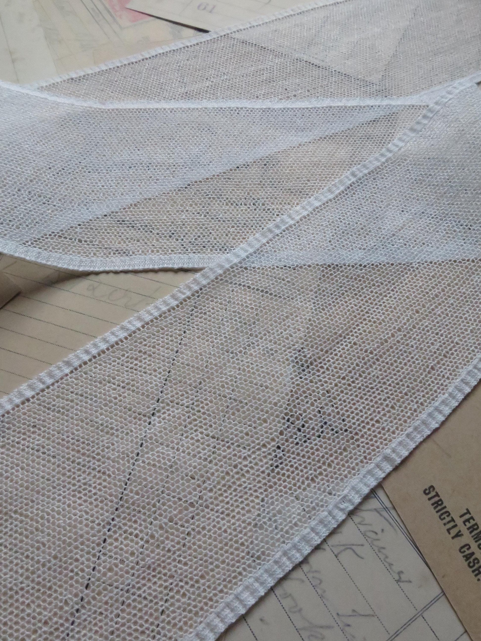 English Nottingham Lace- Plain Net Insertion- 7.8 cm