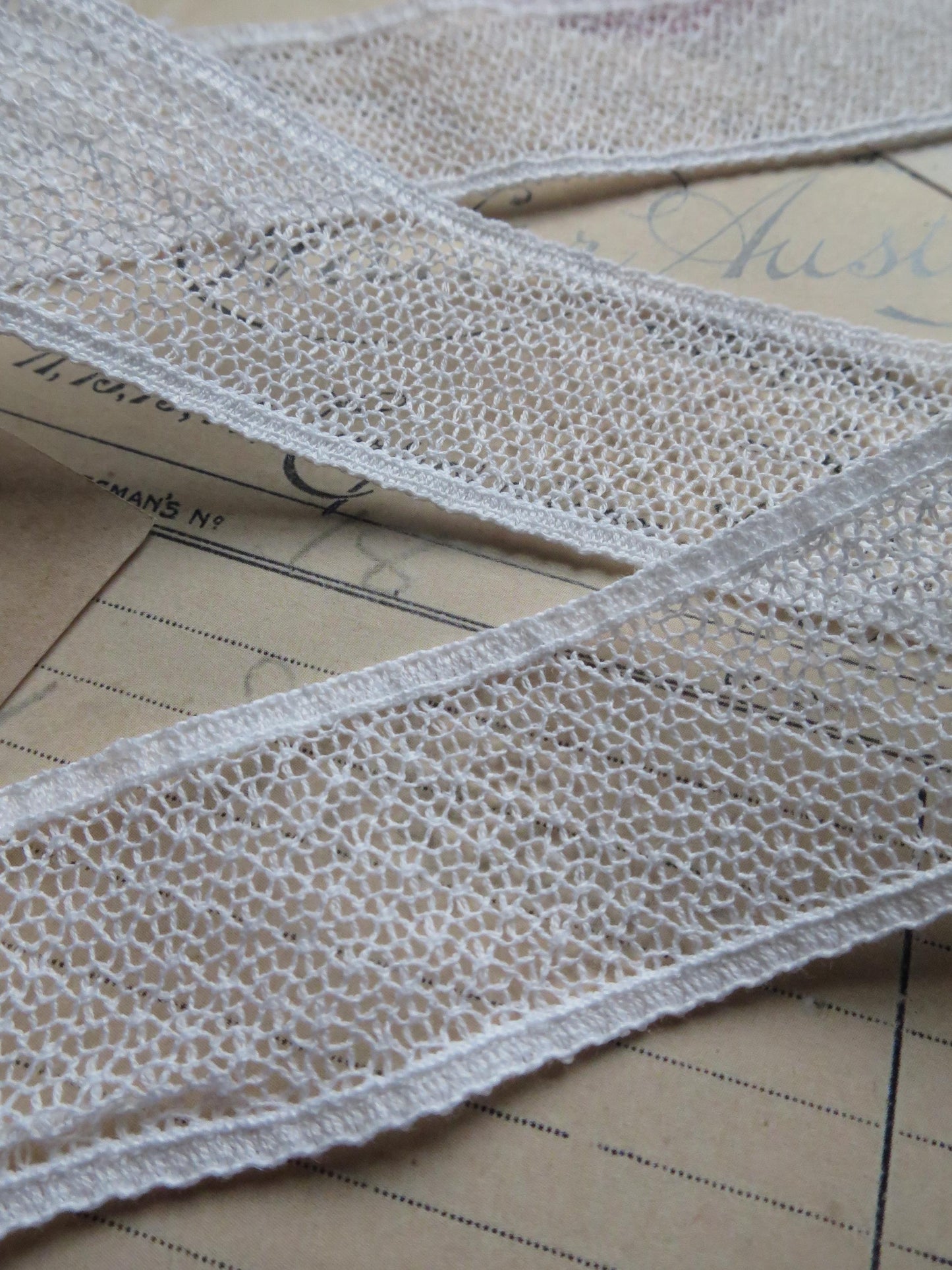English Nottingham Lace- Open Net- Insertion- 3 cm