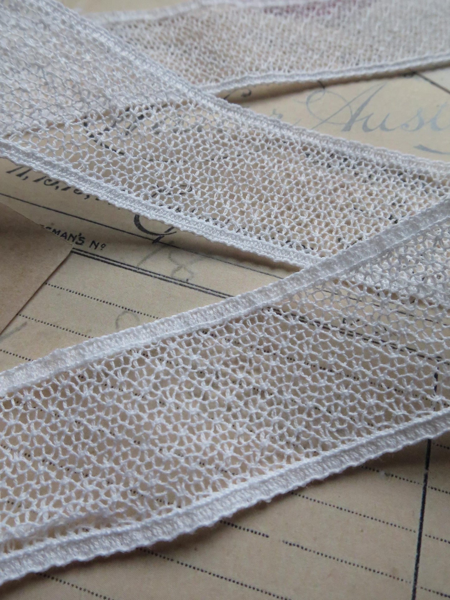 English Nottingham Lace- Open Net- Insertion- 3 cm