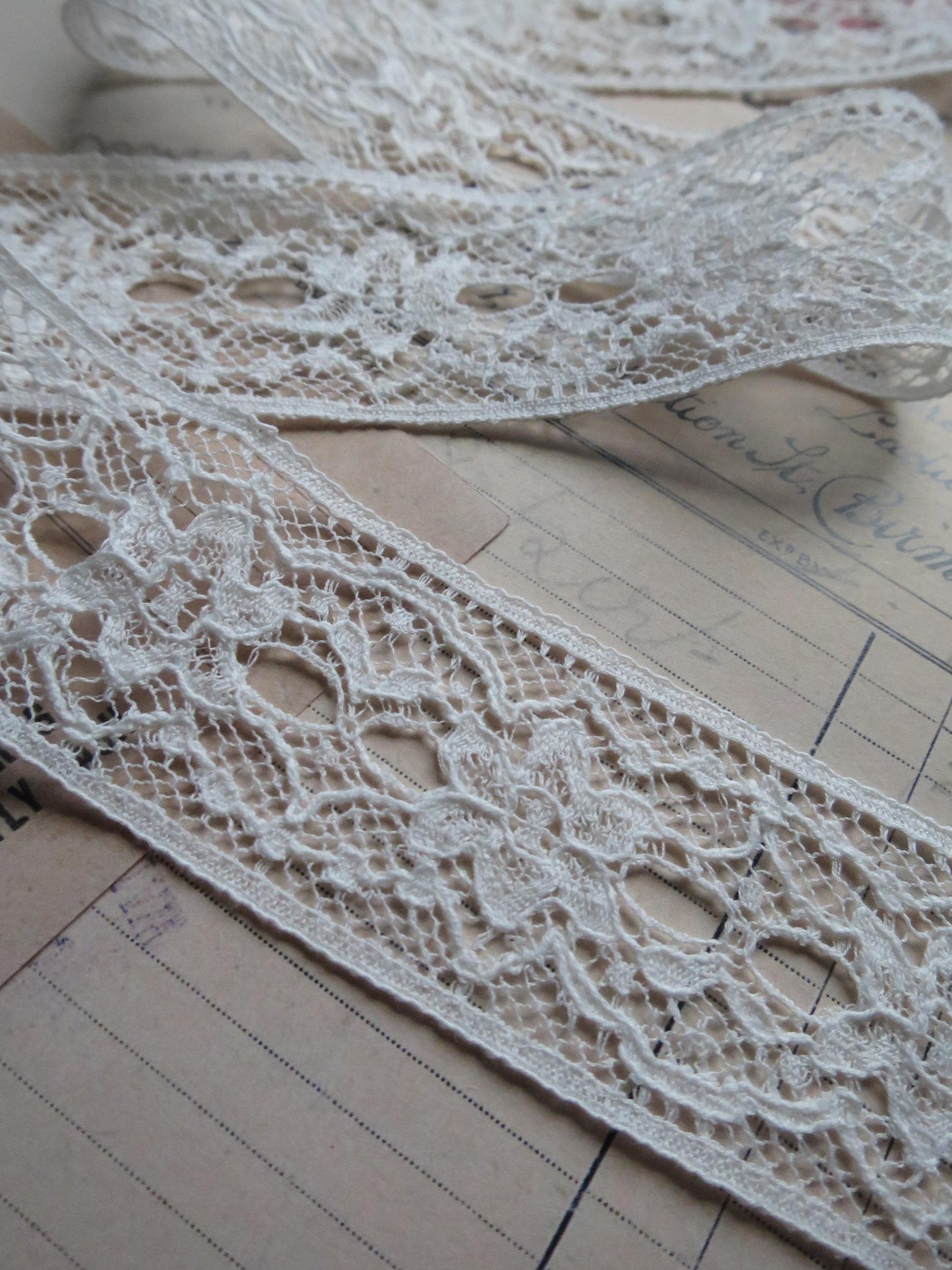 English Nottingham Lace- Floral Double Eyelet Insertion Lace- 3.7 cm