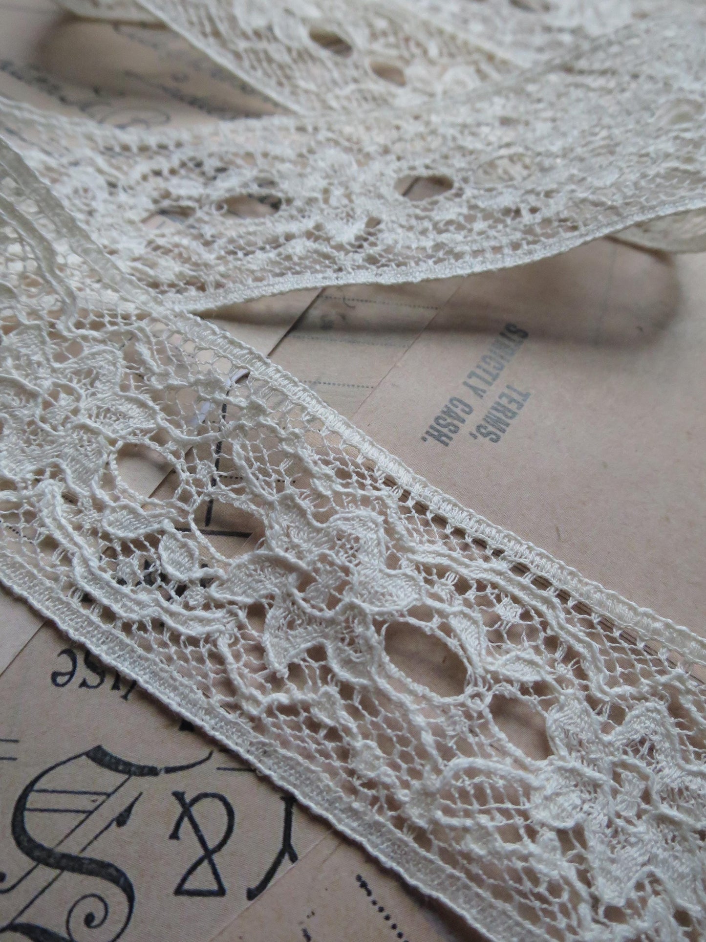 English Nottingham Lace- Floral Double Eyelet Insertion Lace- 3.7 cm