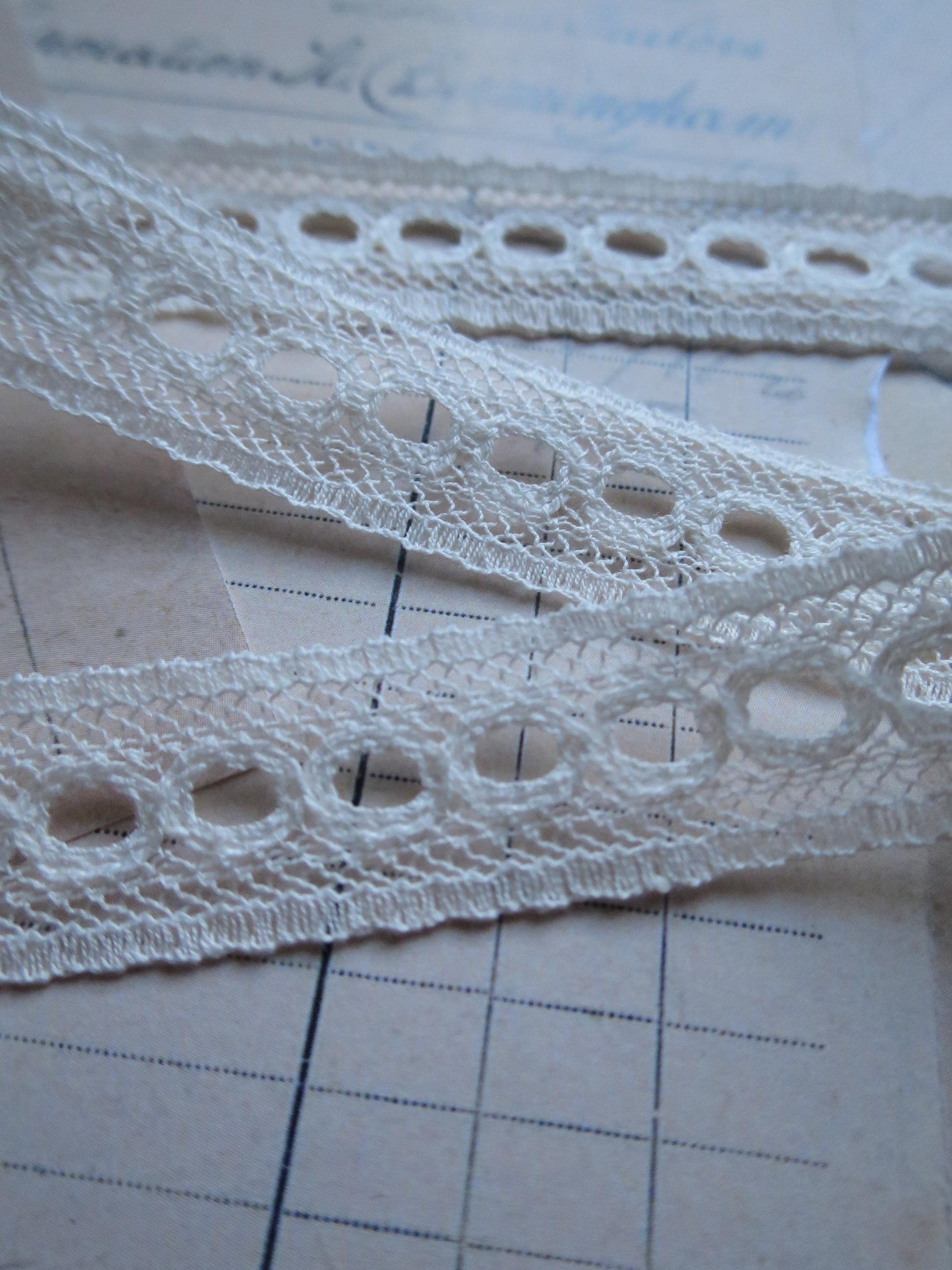 English Nottingham Lace- Valenciennes Eyelet Insertion- 1.7 cm