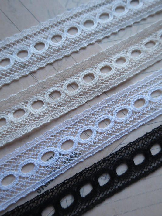 English Nottingham Lace- Valenciennes Eyelet Insertion- 1.7 cm