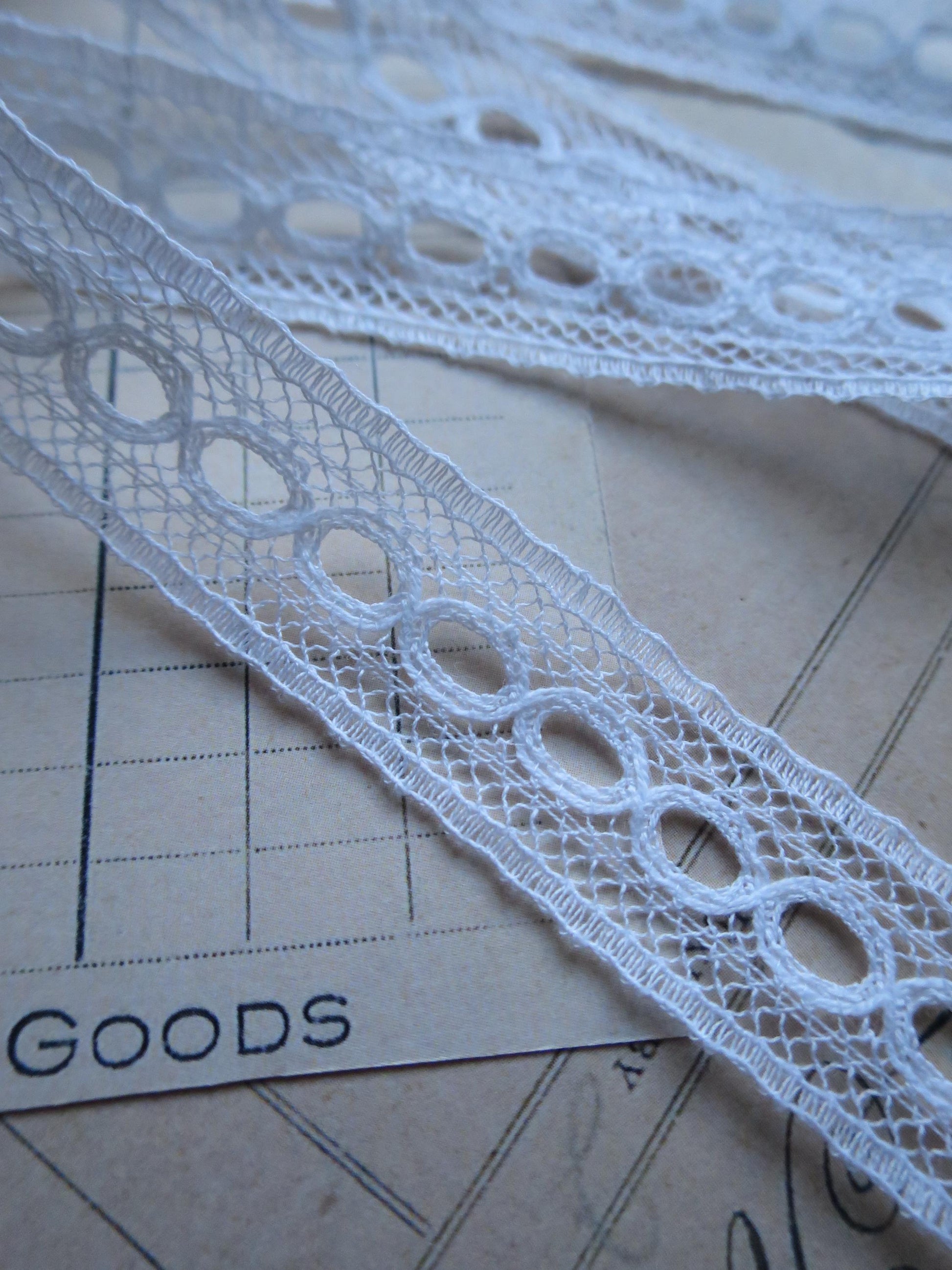 English Nottingham Lace- Valenciennes Eyelet Insertion- 1.7 cm