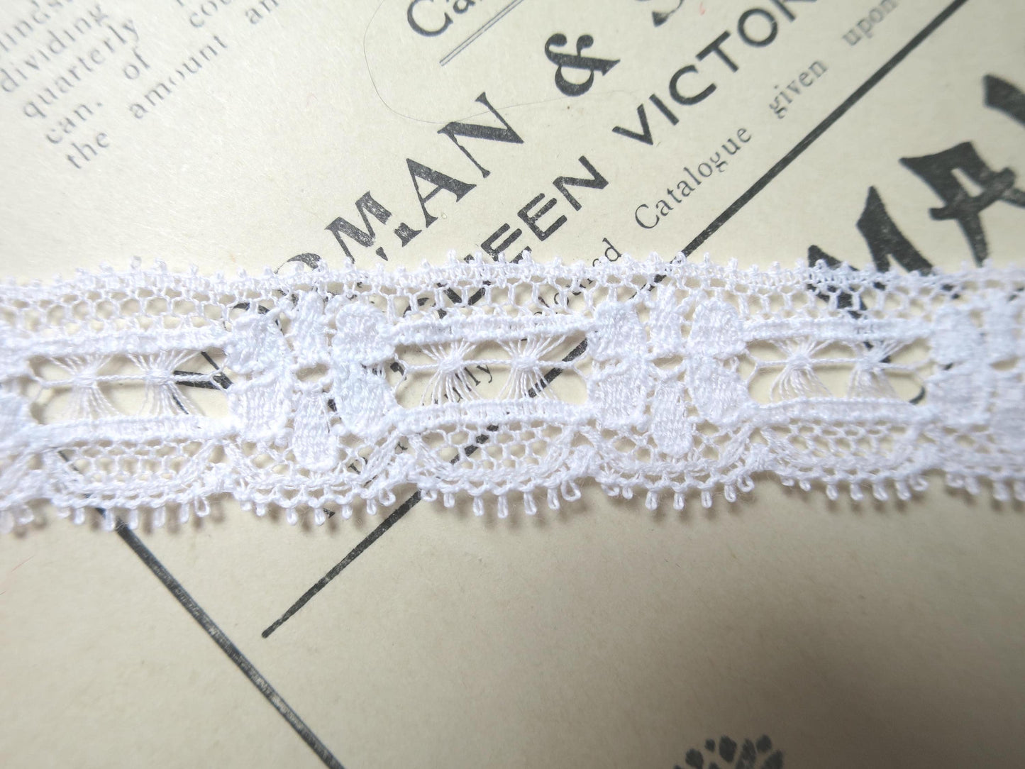 White English Nottingham Lace- Floral & Openwork Point Lace- 1.7 cm