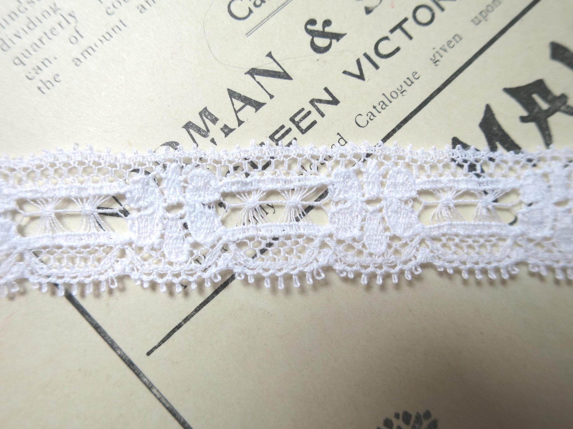 White English Nottingham Lace- Floral & Openwork Point Lace- 1.7 cm
