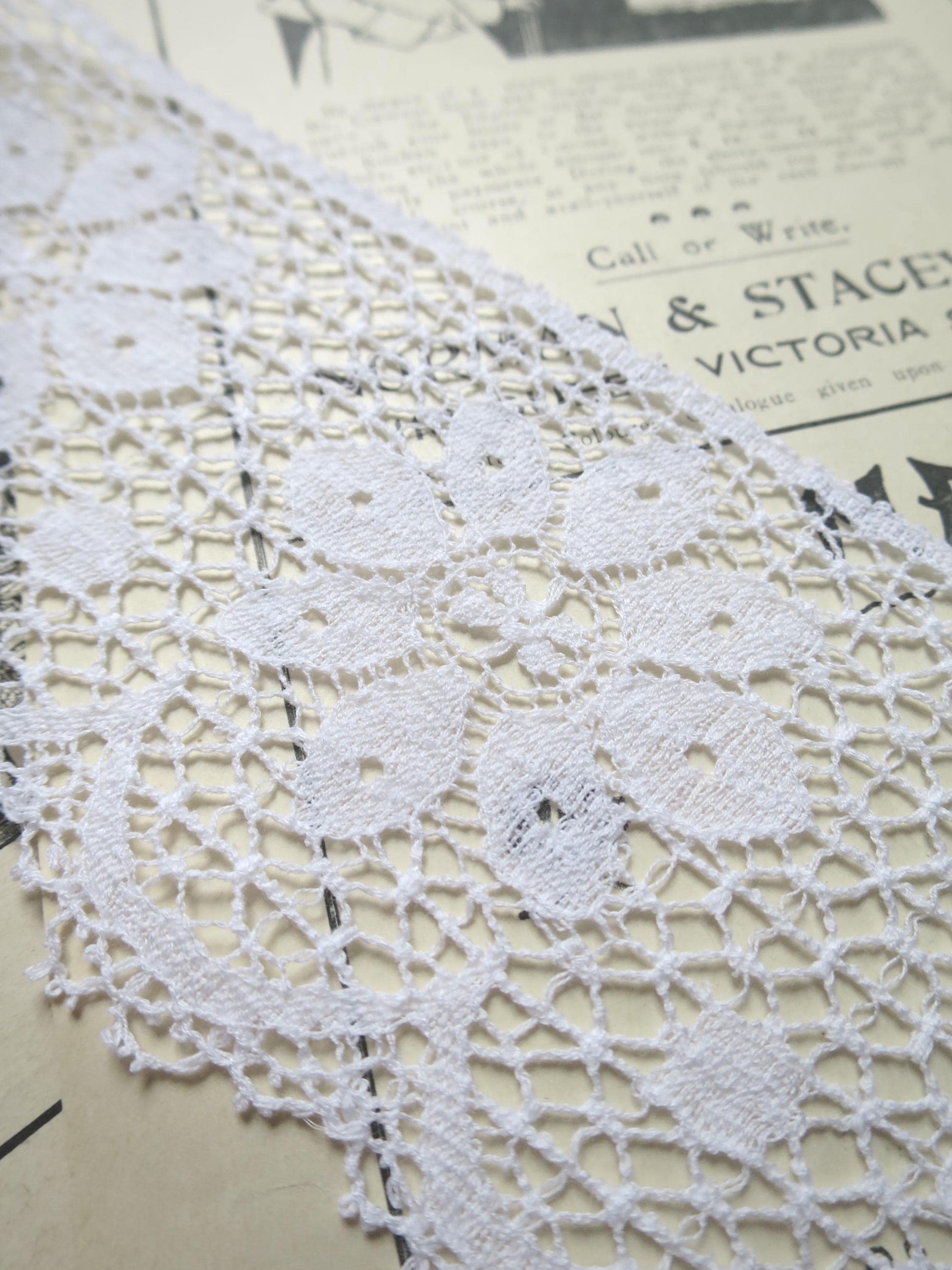 White English Nottingham Lace- Floral Flat Point Lace- 7.5 cm