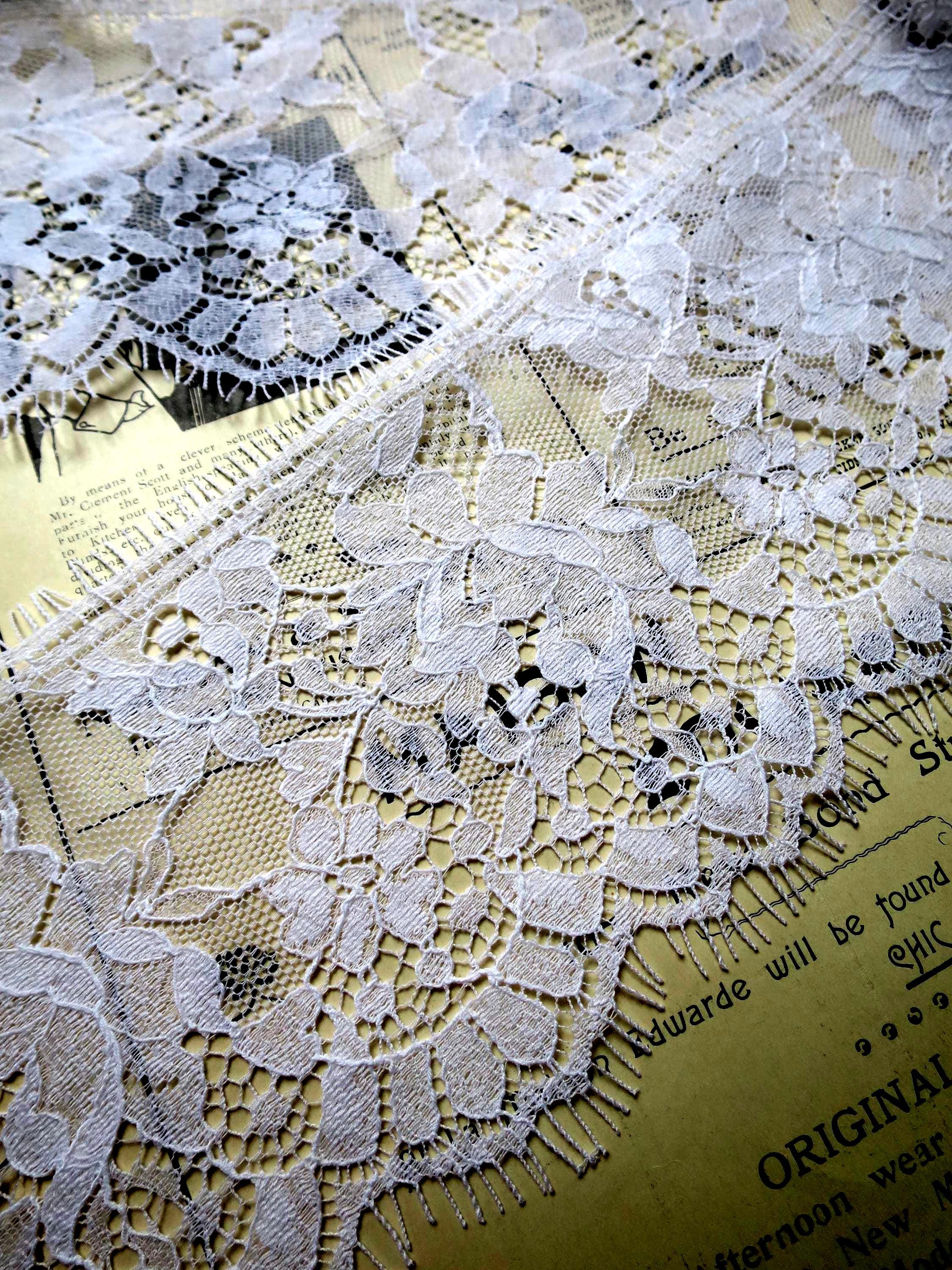 White English Nottingham Valenciennes Lace- Point de Gaze Roses- 9.8 cm