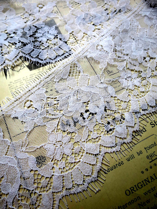 White English Nottingham Valenciennes Lace- Point de Gaze Roses- 9.8 cm