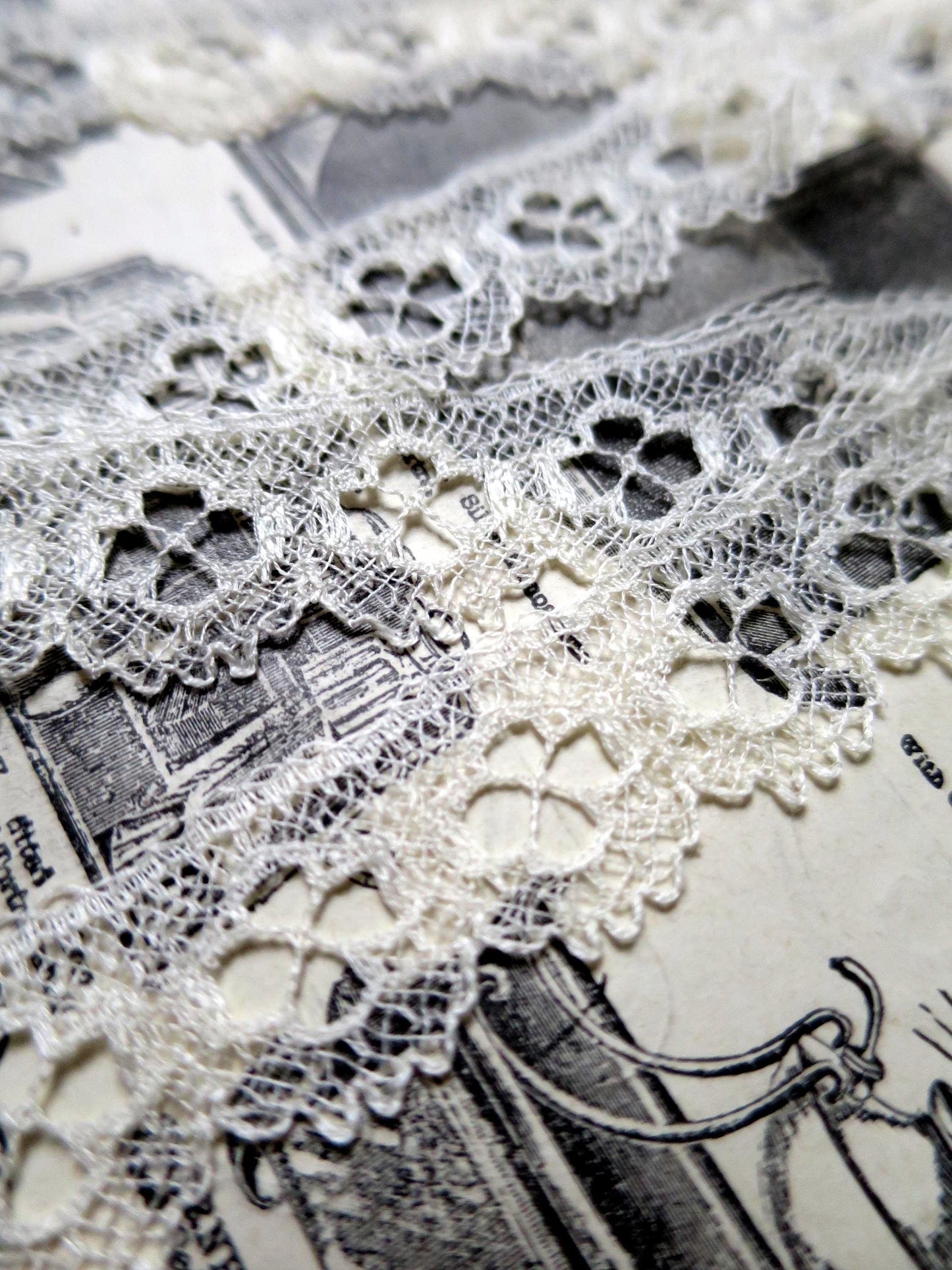 Ecru English Nottingham Lace- Bucks Point Clover Eyelets- 1.7 cm