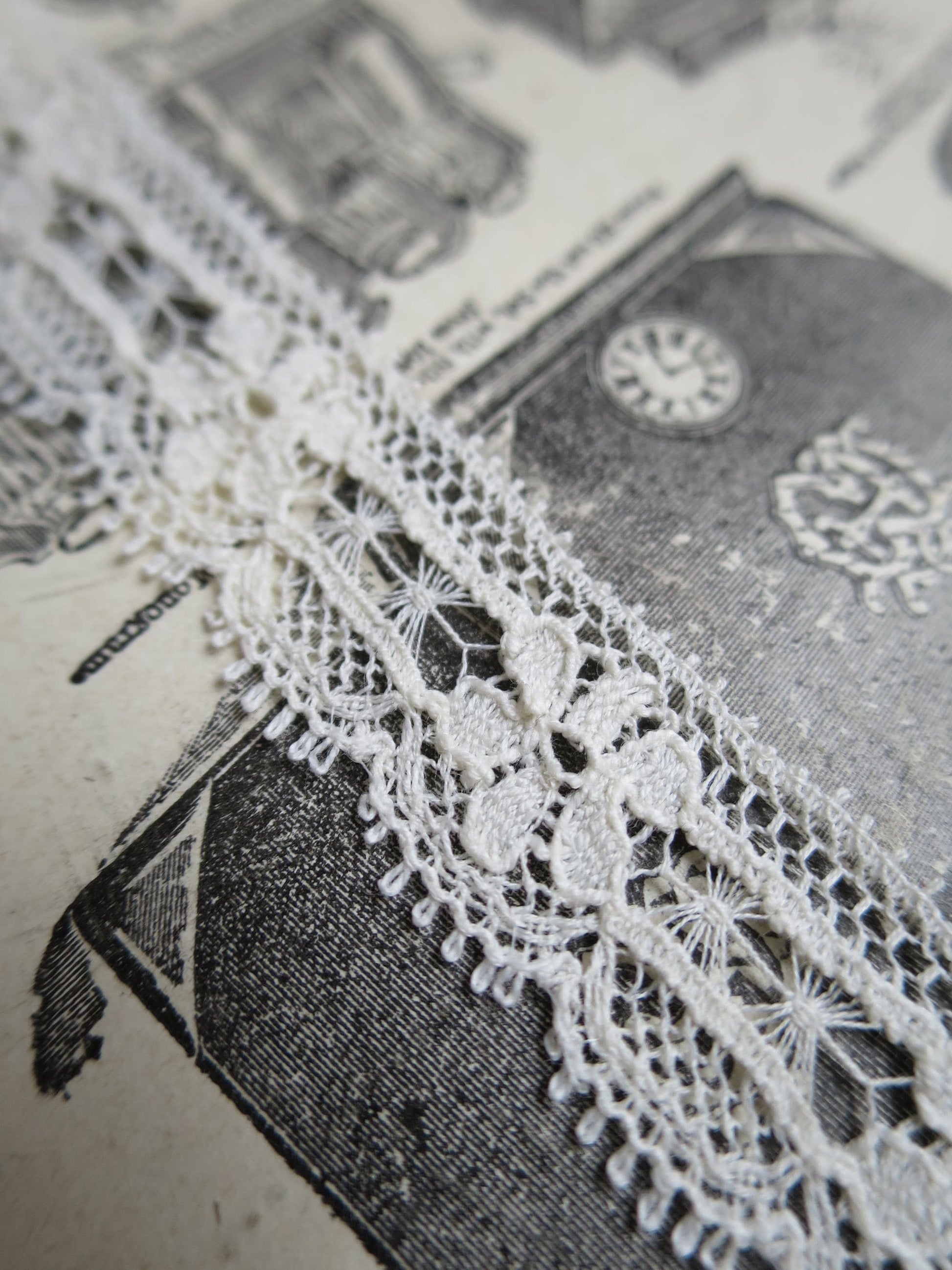 Ecru English Nottingham Lace- Floral & Openwork Point Lace- 1.7 cm